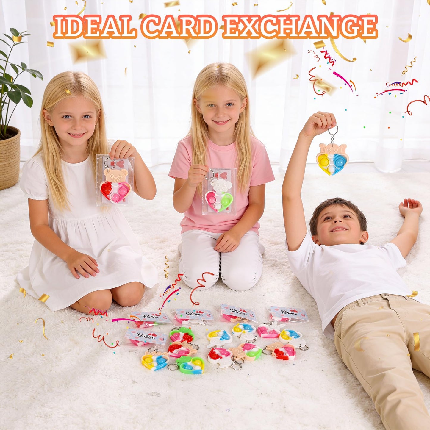 Roaqua Valentine Heart Keychains – 30-Pack Fidget Toys with Greeting Card