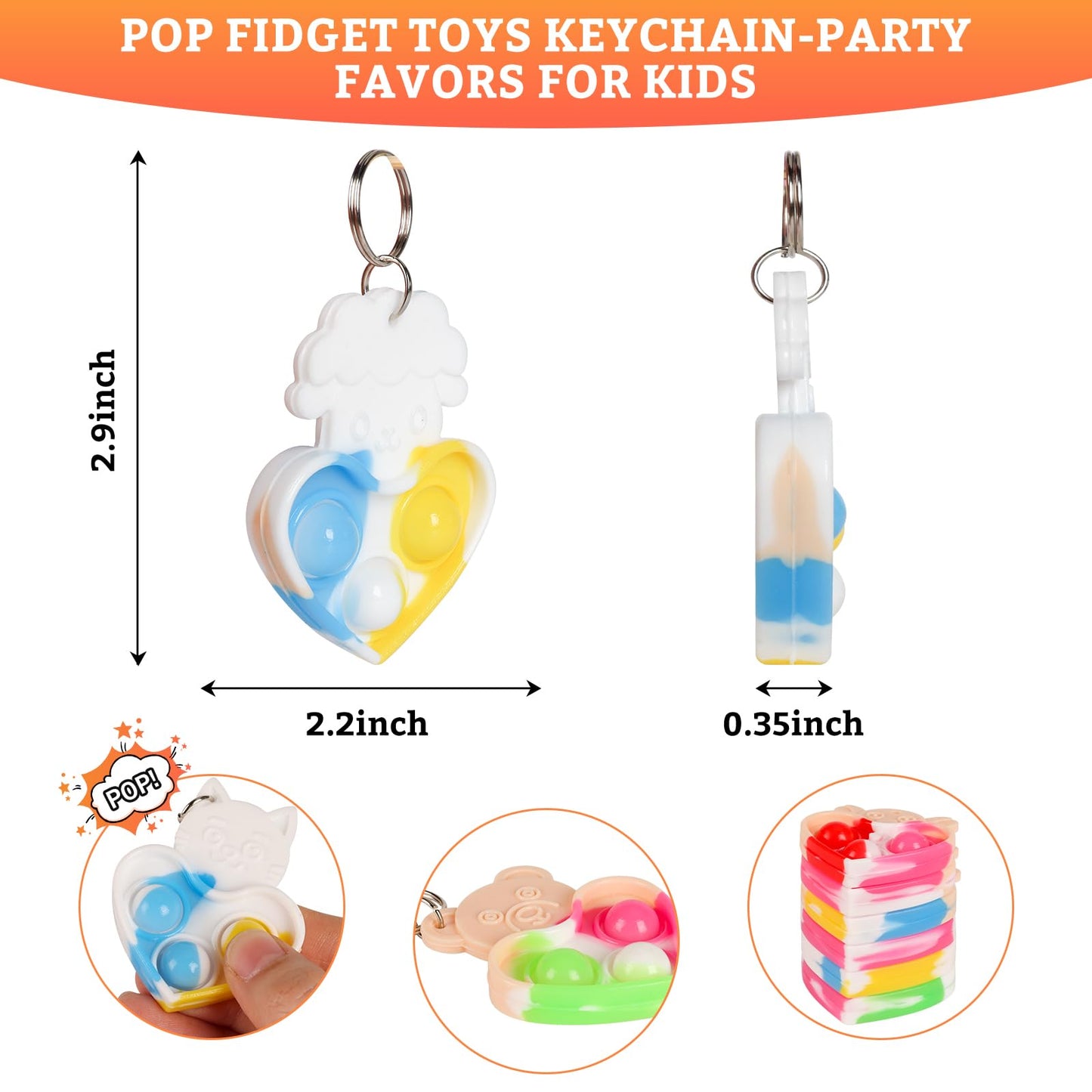 Roaqua Valentine Heart Keychains – 30-Pack Fidget Toys with Greeting Card