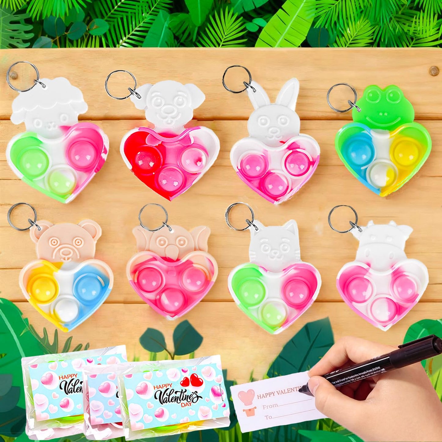 Roaqua Valentine Heart Keychains – 30-Pack Fidget Toys with Greeting Card
