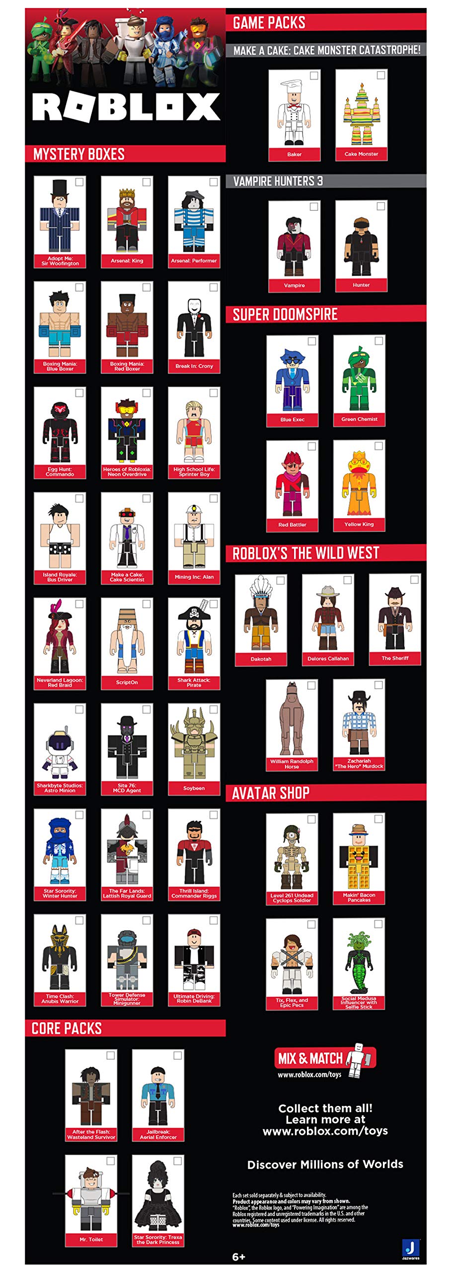 Roblox Action Collection Series 9 Mystery Figure 6-Pack | 6 Exclusive Virtual Item Codes (Blue)