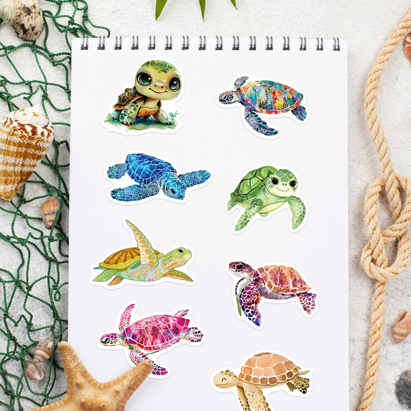 Robmoda 51 Pcs Cute Turtle Stickers Pack | Waterproof Vinyl Decals for Water Bottles & Laptops