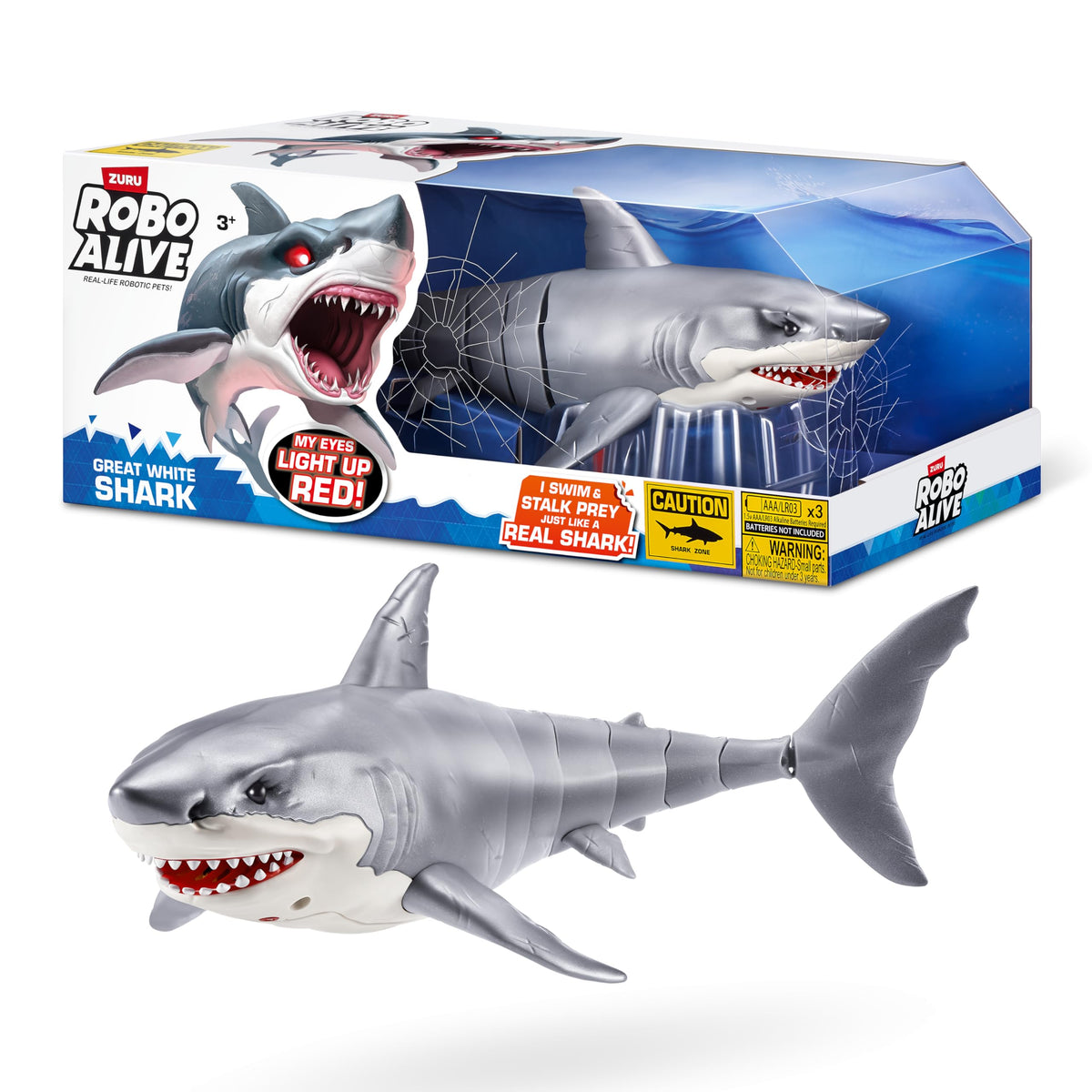 Robo Alive Great White Shark Series 1 – Water-Activated Light-Up Pool Toy by Zuru