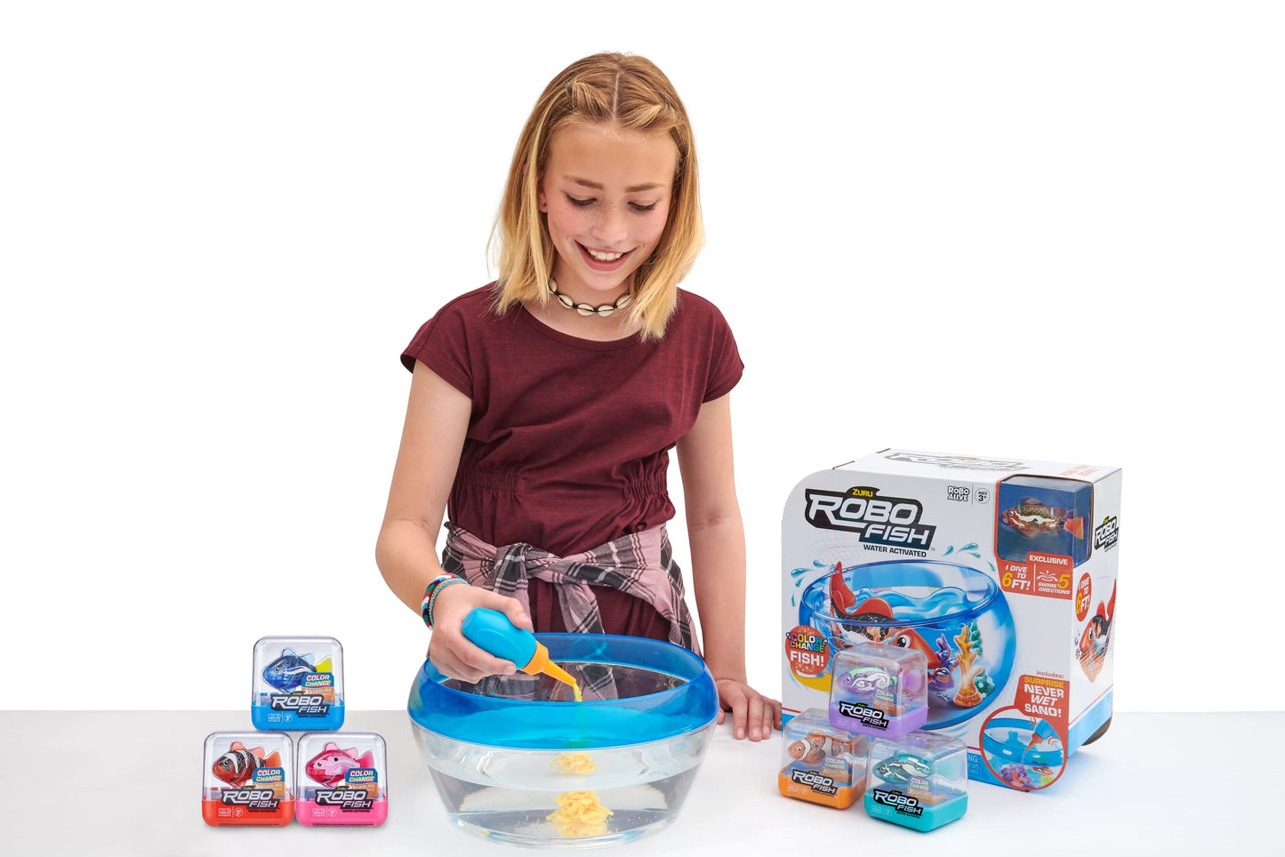 Robo Fish Playset by Robo Alive | Water-Activated Robotic Fish with Color Change & Never Wet Sand