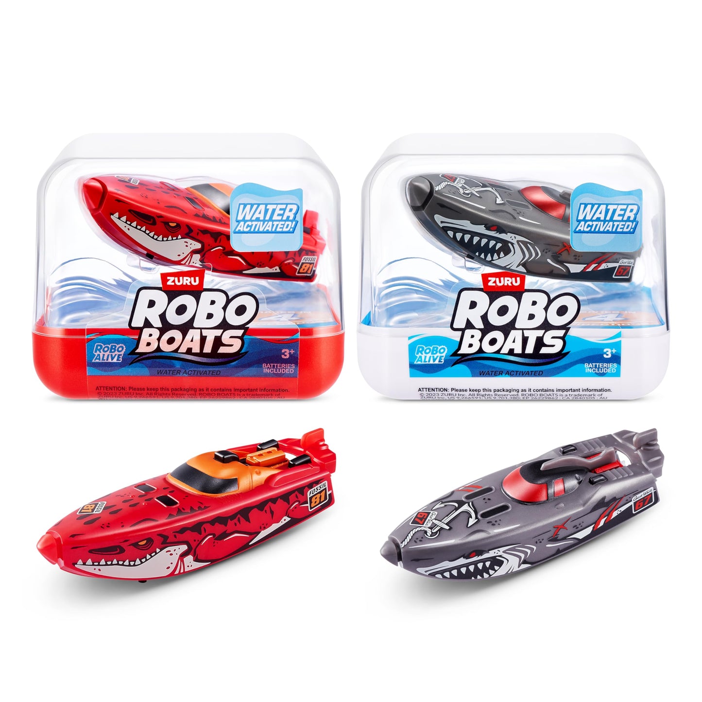 Robo Alive Robo Boats White Shark & Dino Shark – 2 Pack, Water Activated Toy Boats (Amazon Exclusive)