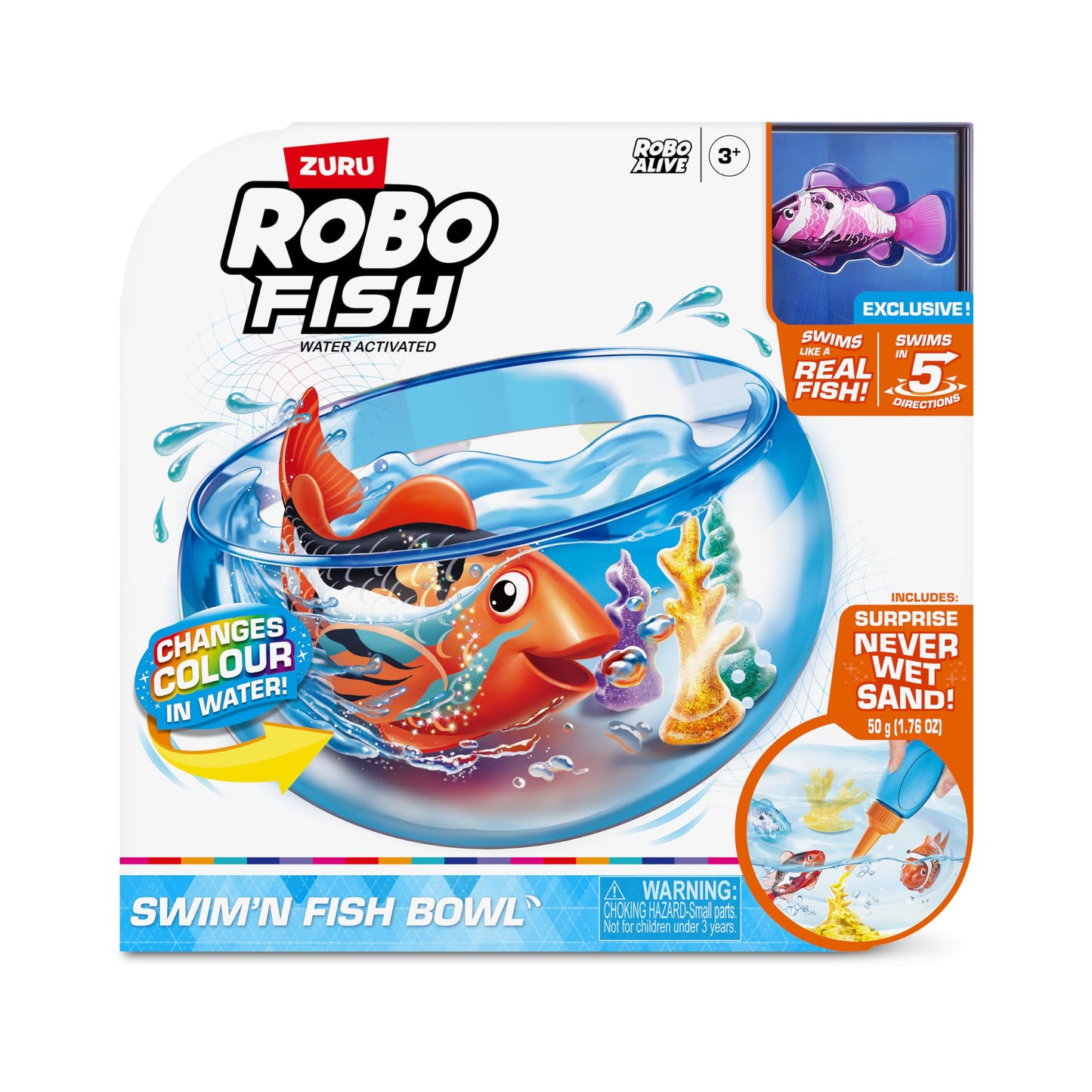 Robo Fish Playset by Robo Alive | Water-Activated Robotic Fish with Color Change & Never Wet Sand