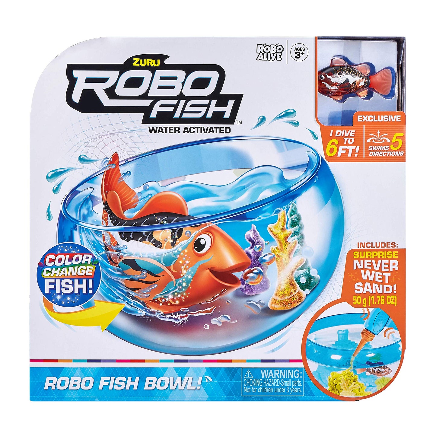 Robo Fish Playset by Robo Alive | Water-Activated Robotic Fish with Color Change & Never Wet Sand