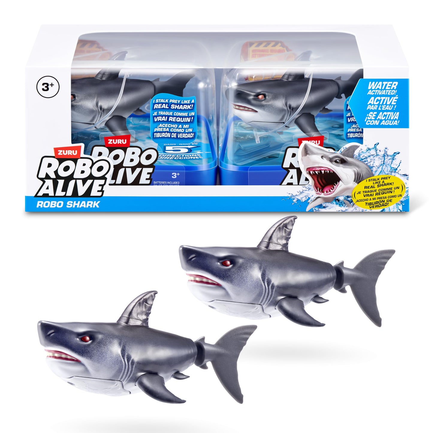 Robo Alive Water Activated Shark 2 Pack (Grey) by ZURU – Realistic Swimming Robotic Bath Toy