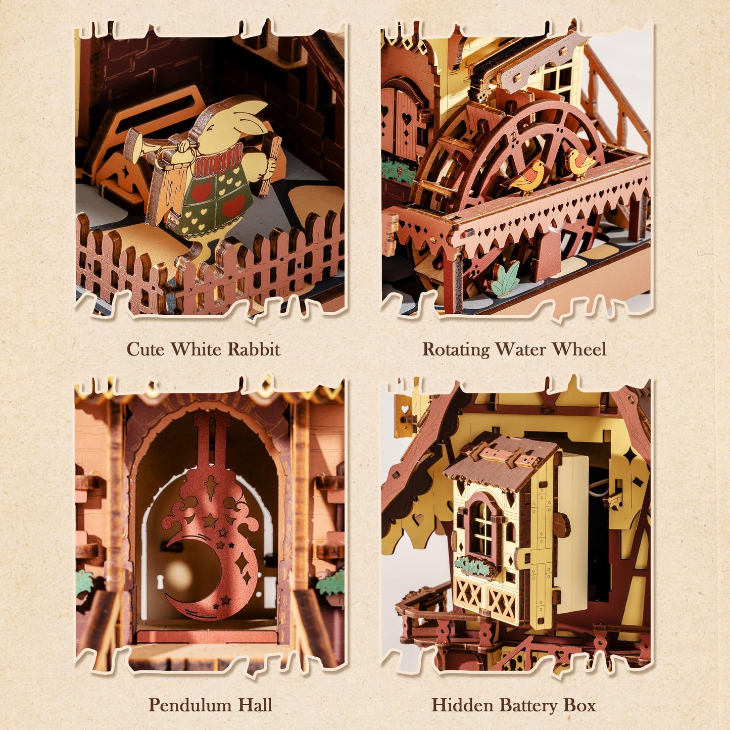 ROBOTIME 3D Wooden Cuckoo Clock Puzzle for Adults – 435-Piece DIY Model Kit with 2 Lights