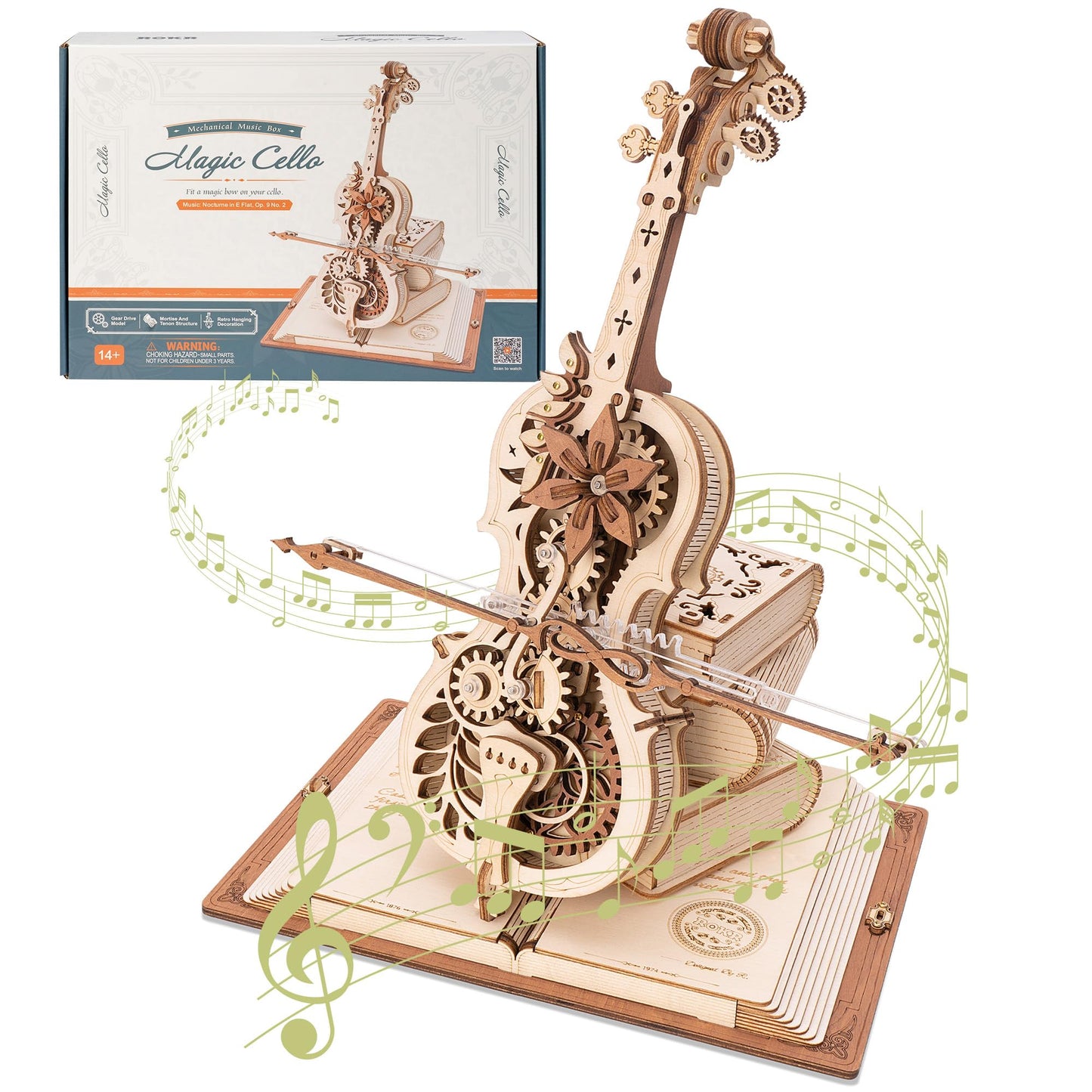 ROBOTIME AMK63 Magic Cello 3D Puzzle – Mechanical Music Box Kit for Adults | Wooden Puzzle Gift