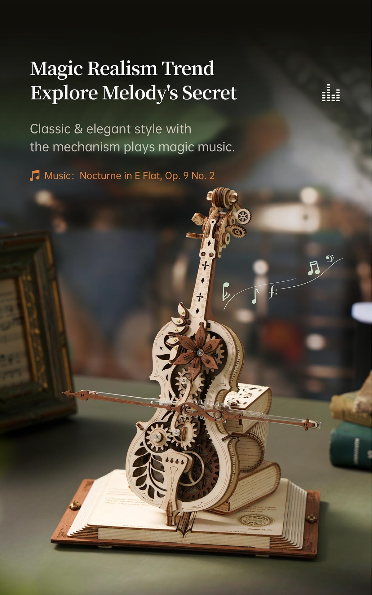 ROBOTIME AMK63 Magic Cello 3D Puzzle – Mechanical Music Box Kit for Adults | Wooden Puzzle Gift