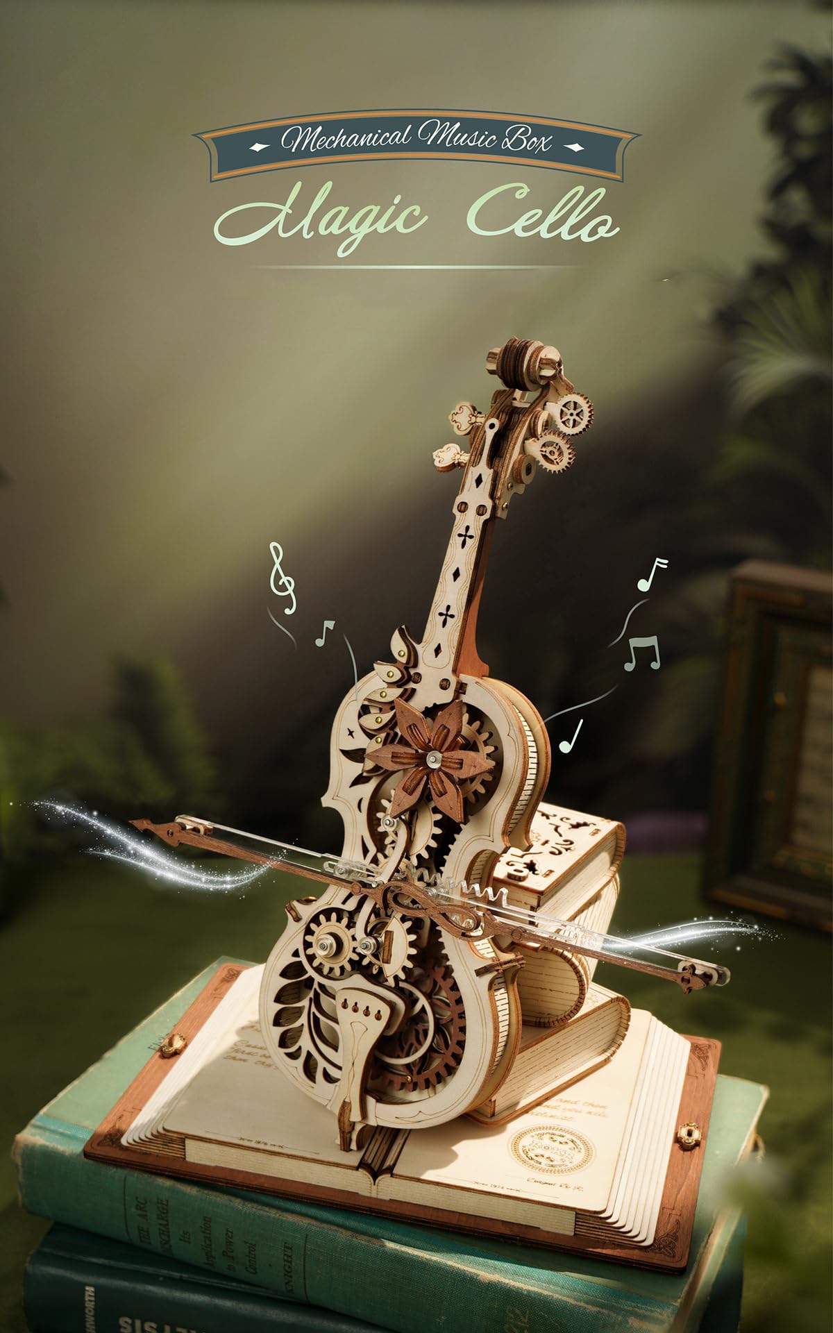 ROBOTIME AMK63 Magic Cello 3D Puzzle – Mechanical Music Box Kit for Adults | Wooden Puzzle Gift