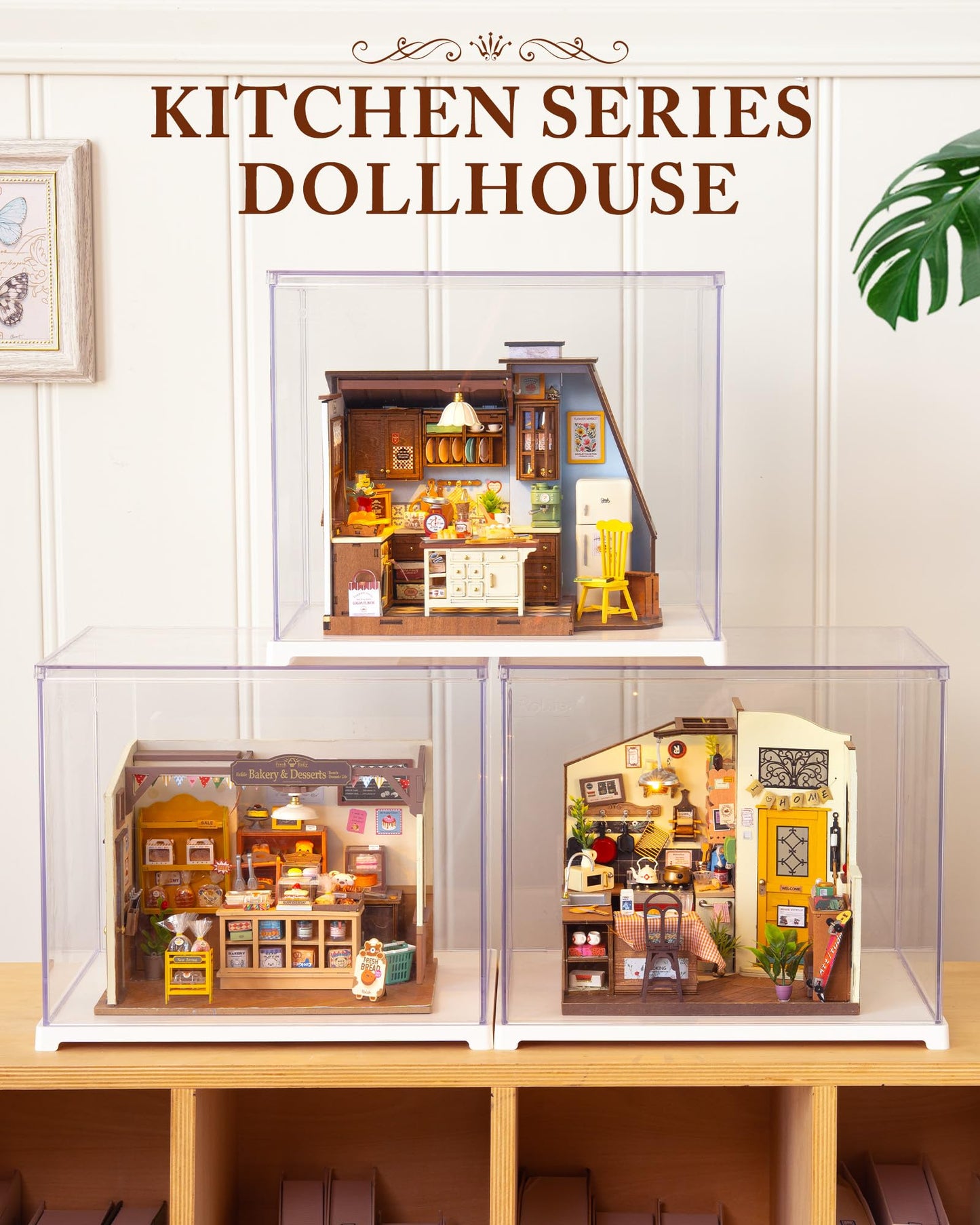Robotime DIY Miniature Baking Kitchen Dollhouse Kit for Adults — LED Lighting, Snap-Together