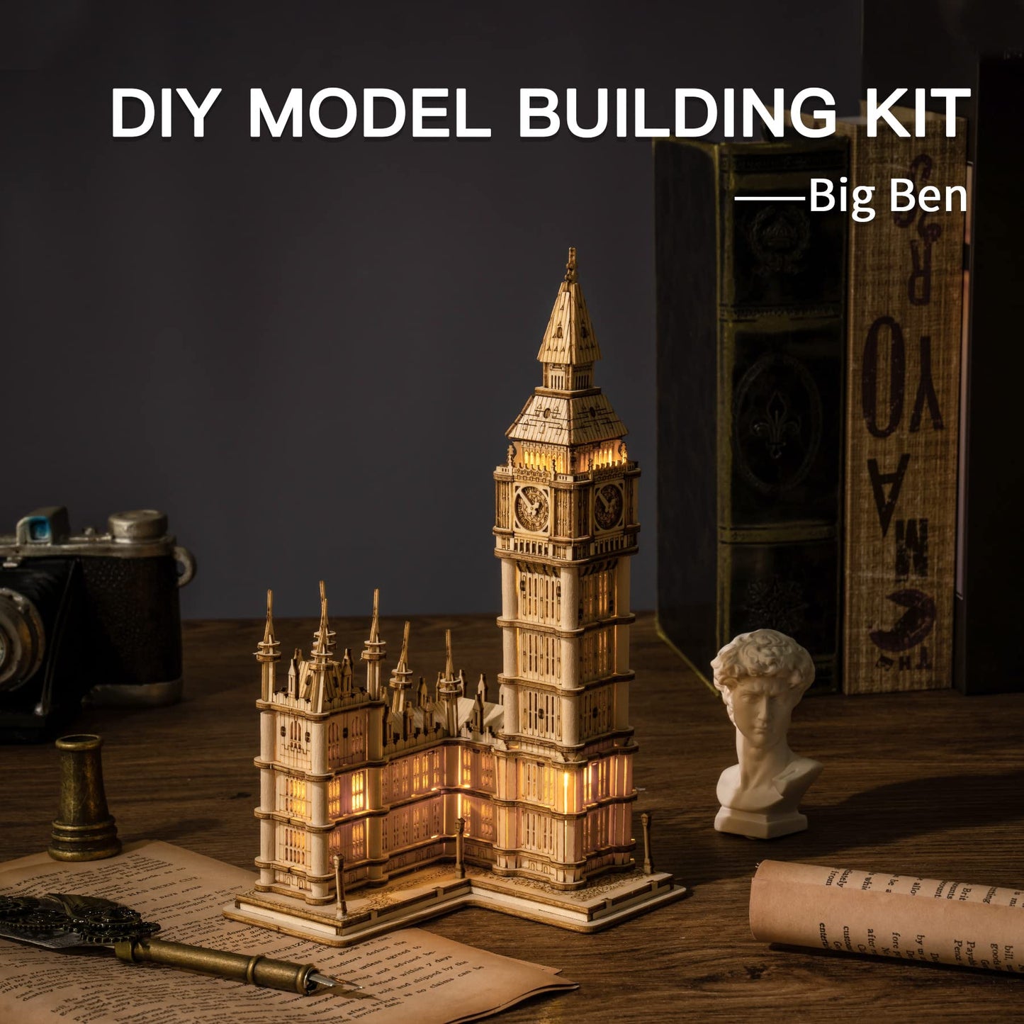ROBOTIME 3D Big Ben Puzzle Kit with LED – Wooden Model for Adults & Teens