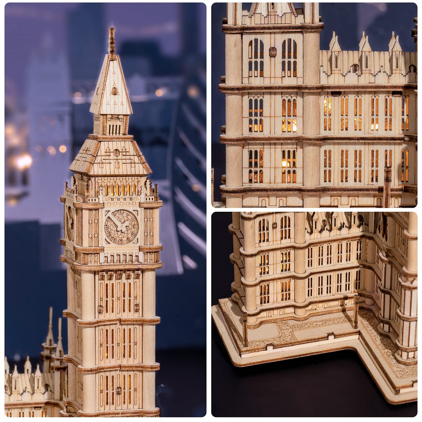 ROBOTIME 3D Big Ben Puzzle Kit with LED – Wooden Model for Adults & Teens