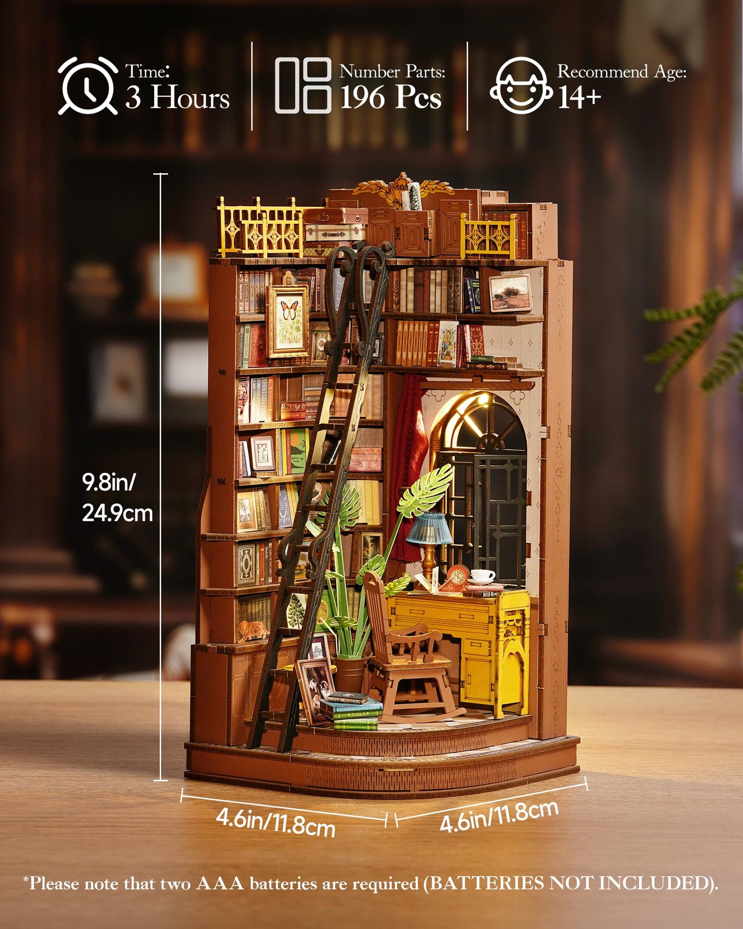Robotime Book Nook Kit — DIY 3D Wooden Miniature House & Bookends