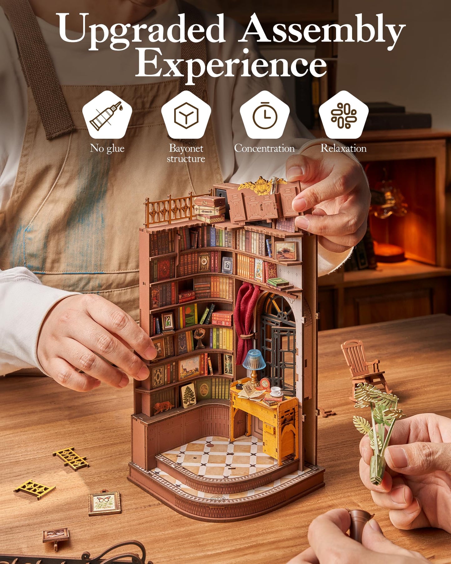 Robotime Book Nook Kit — DIY 3D Wooden Miniature House & Bookends