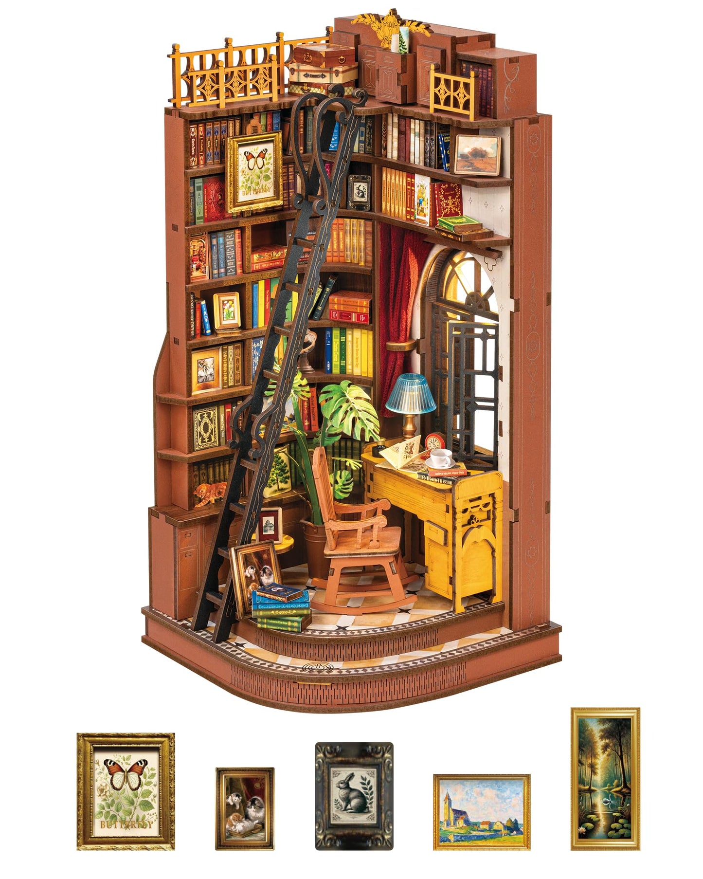 Robotime Book Nook Kit — DIY 3D Wooden Miniature House & Bookends