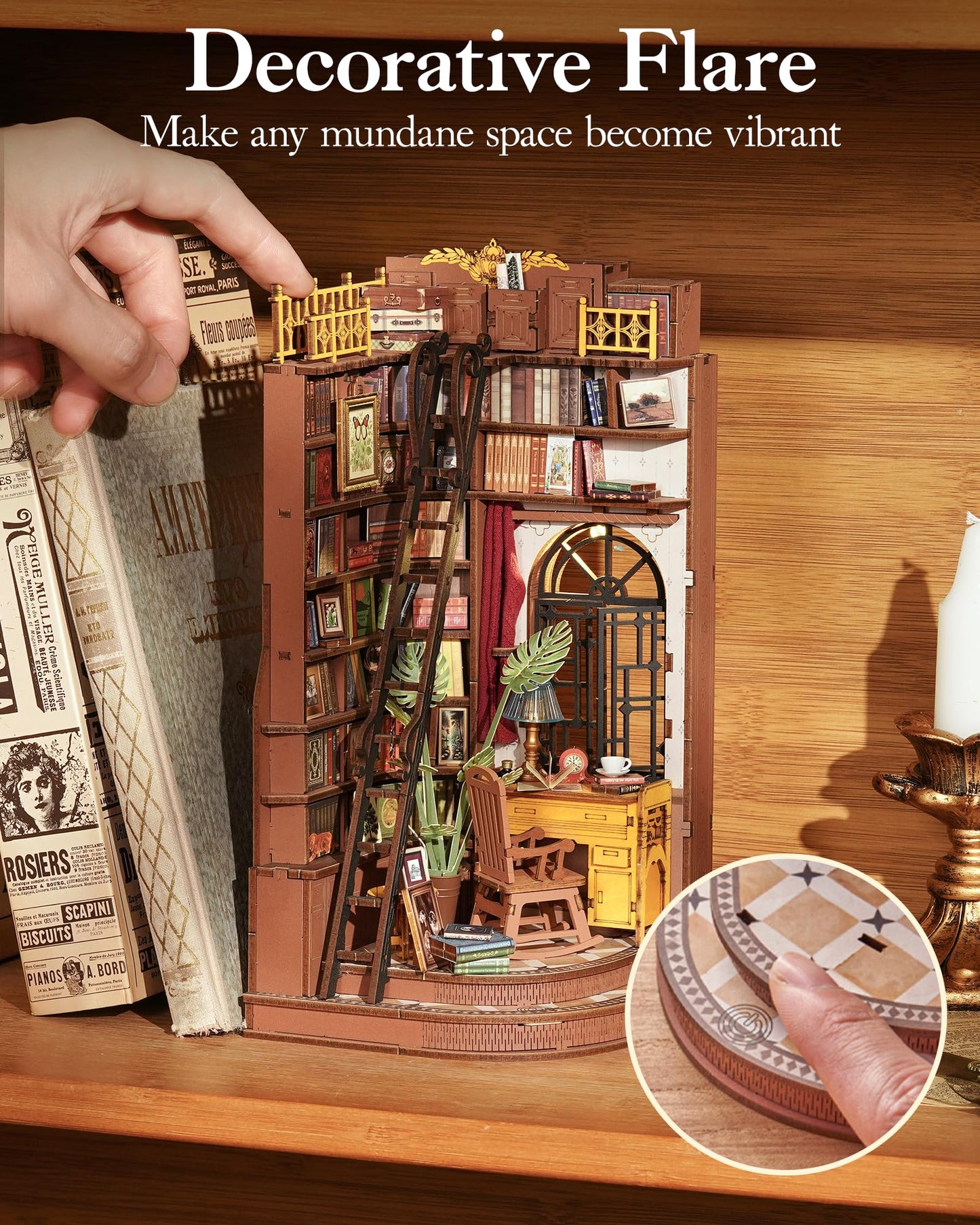 Robotime Book Nook Kit — DIY 3D Wooden Miniature House & Bookends