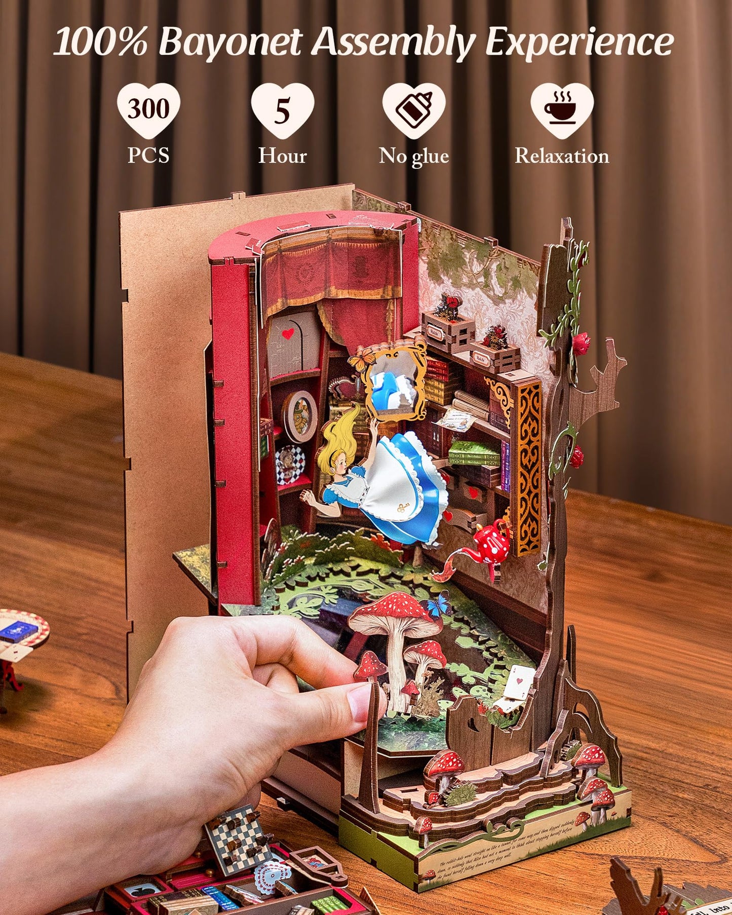 Robotime Book Nook Kit | Fairy Tale Princess 3D Wooden Puzzle Bookends for Adults & Teens