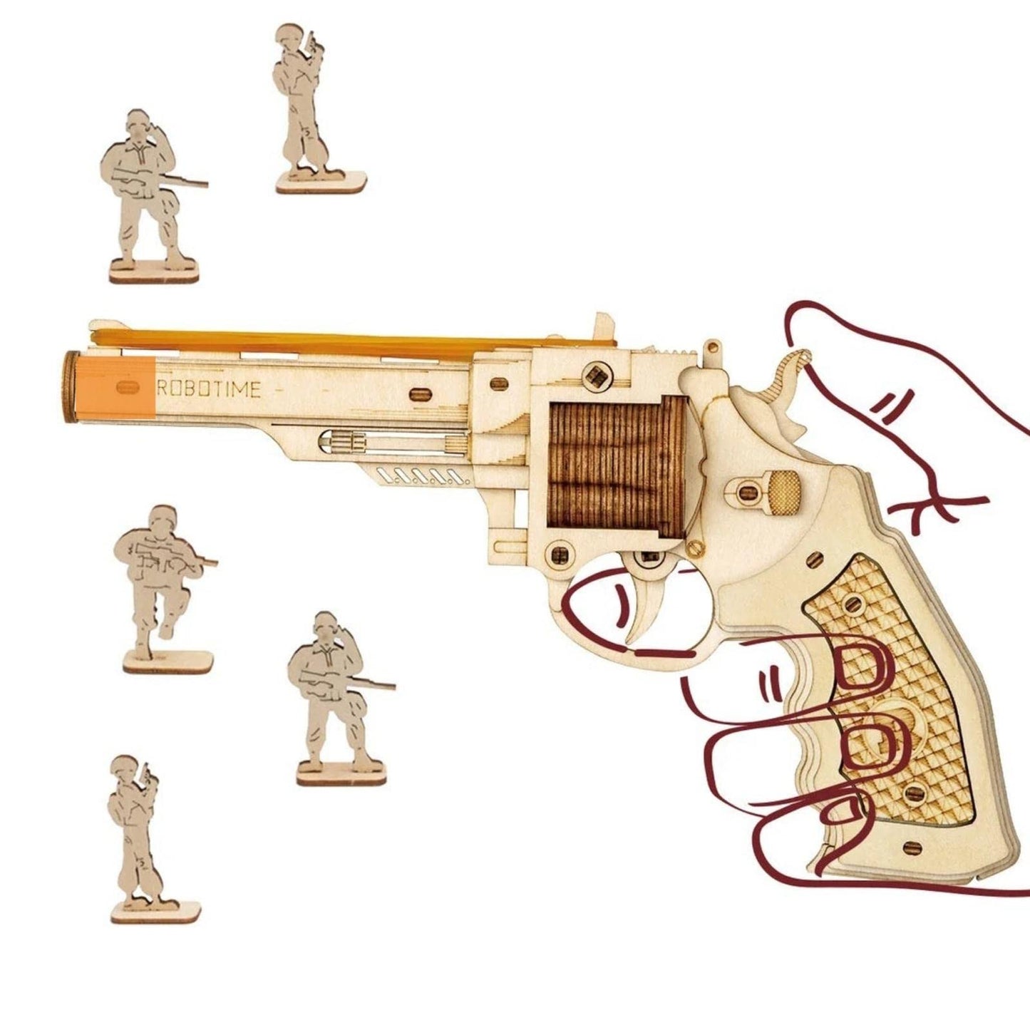 ROBOTIME Corsac M60 3D Wooden Puzzle Rubber Band Gun Kit | Beginner DIY Craft for Kids & Adults