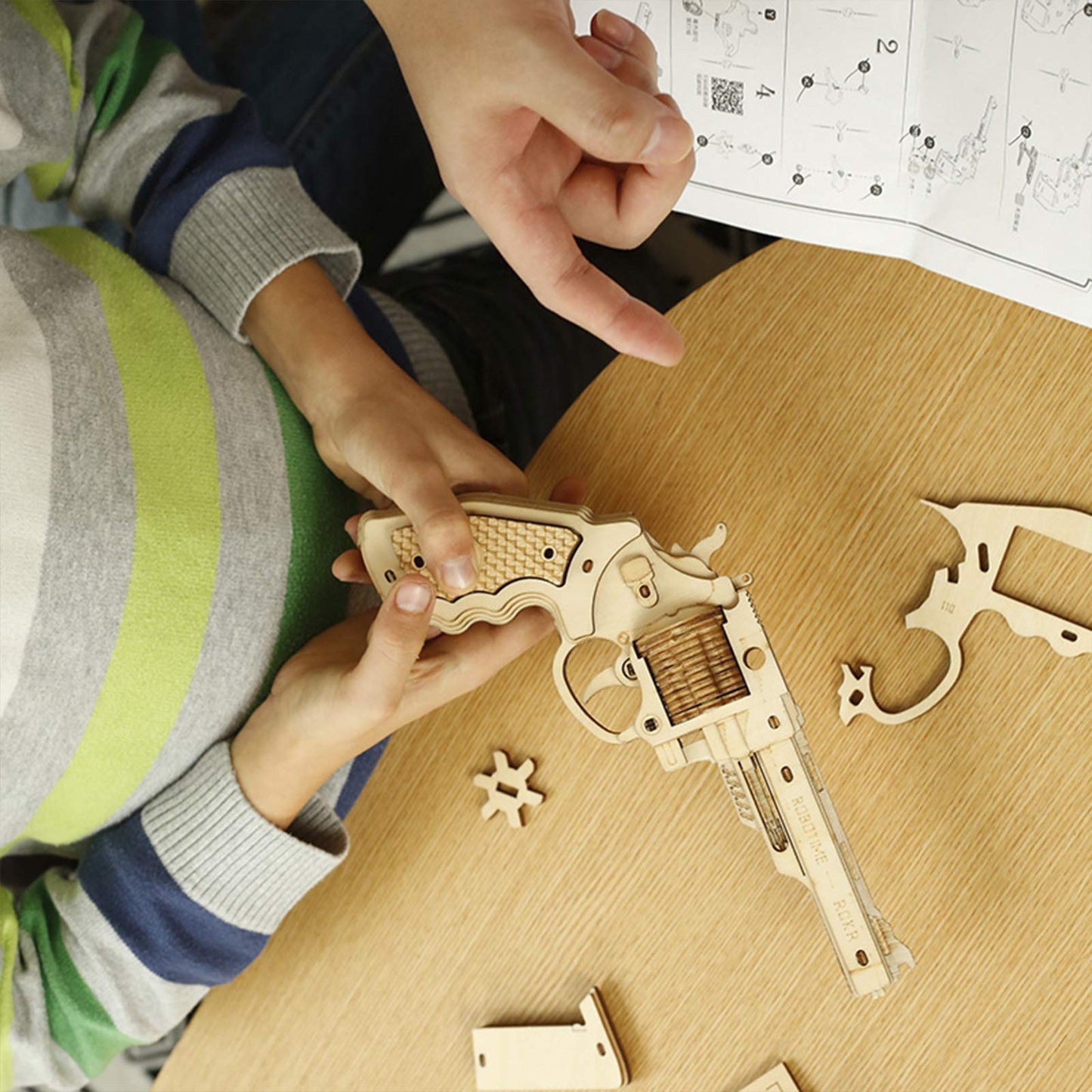 ROBOTIME Corsac M60 3D Wooden Puzzle Rubber Band Gun Kit | Beginner DIY Craft for Kids & Adults