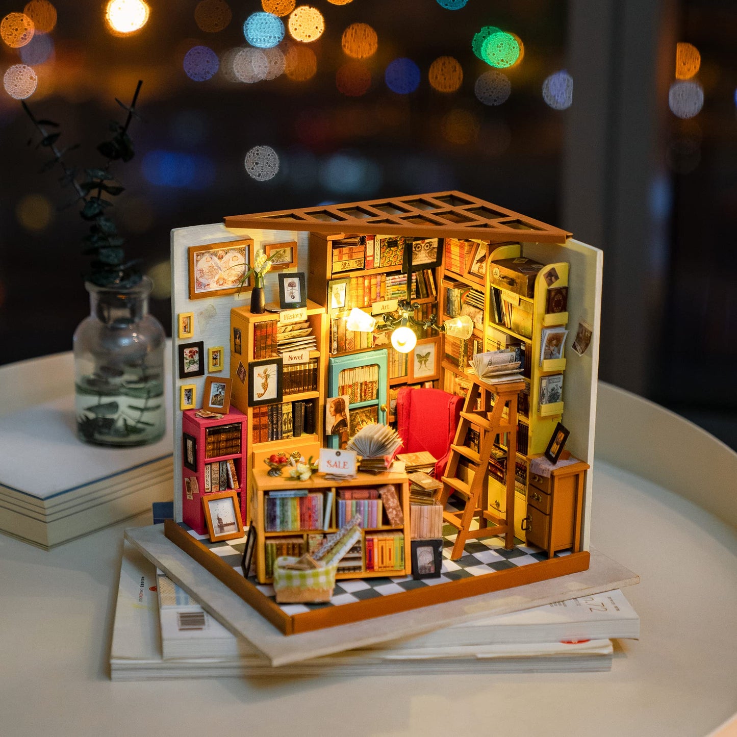 ROBOTIME DIY Miniature House Kit – Sams Study Library Dollhouse for Adults | Easy Assembly