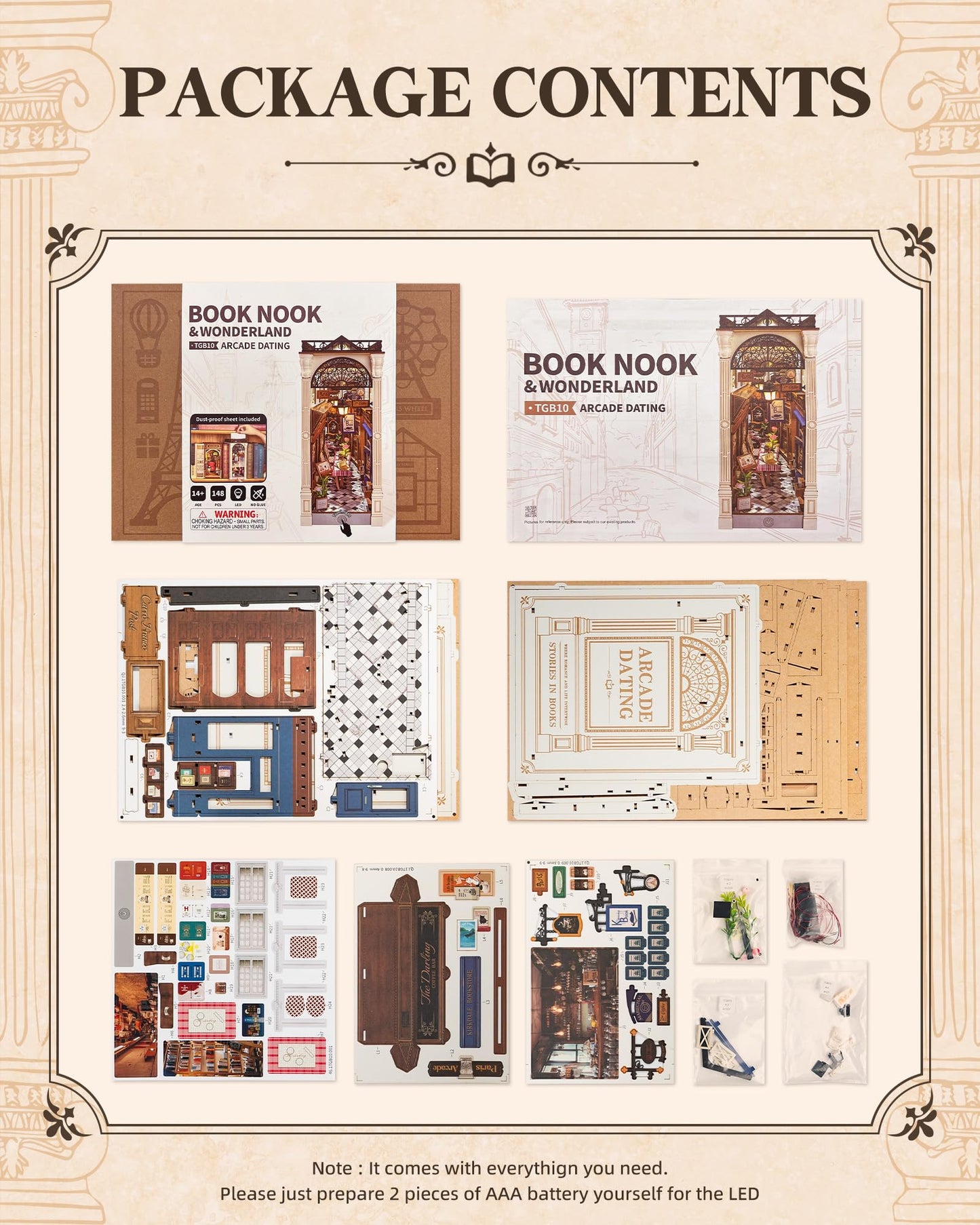 ROBOTIME DIY Book Nook Kit with LED Light | 3D Wooden Diorama for Adults – Arcade Dating