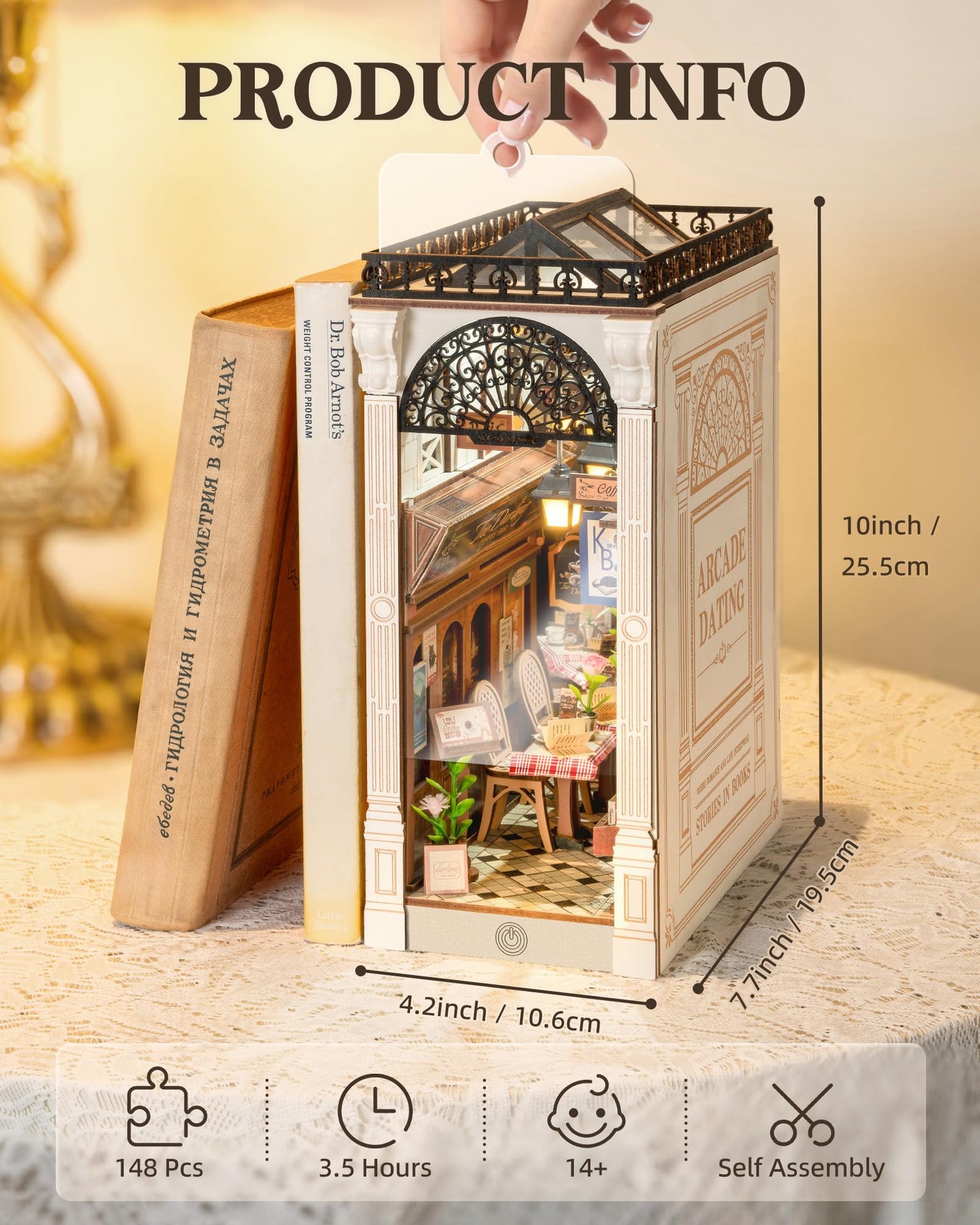 ROBOTIME DIY Book Nook Kit with LED Light | 3D Wooden Diorama for Adults – Arcade Dating
