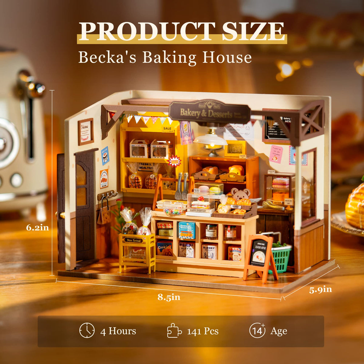 ROBOTIME Miniature Bakery Dollhouse Kit with LED Light – DIY Hobby Gift for Adults