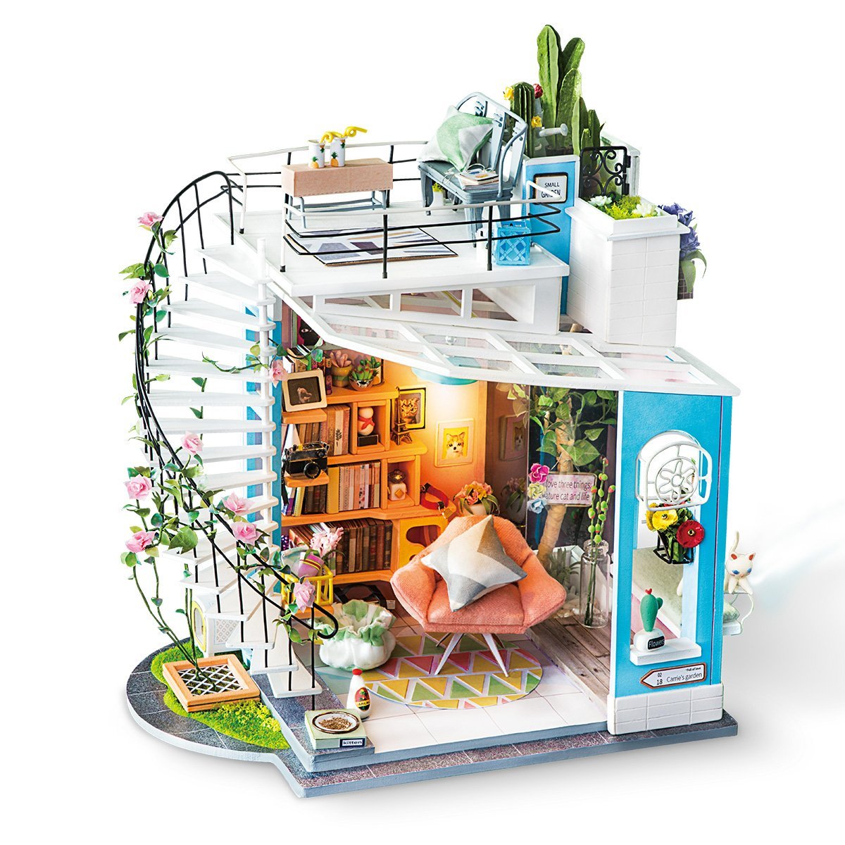 ROBOTIME DIY Miniature Dollhouse Kit - 1:24 Scale with LED Light