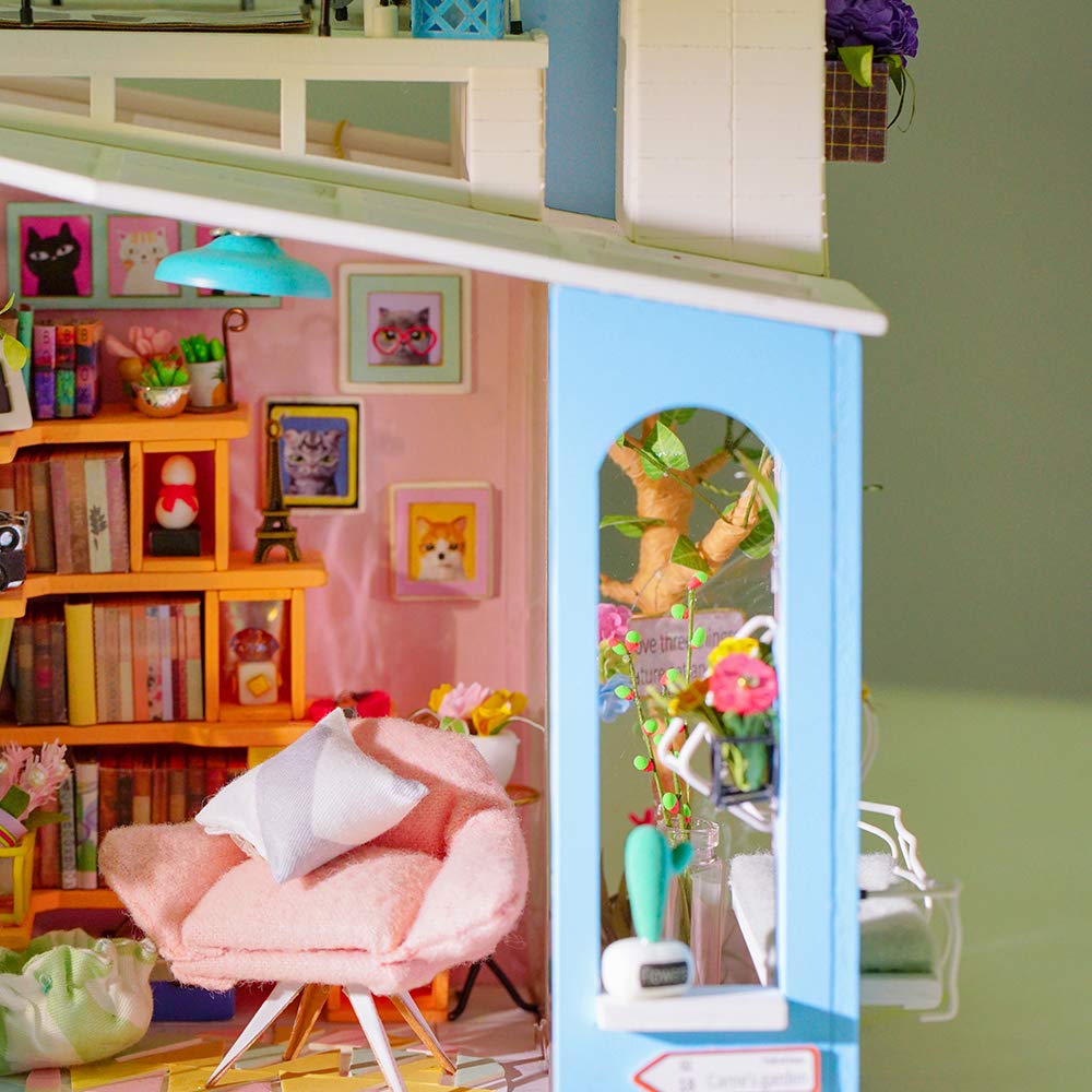 ROBOTIME DIY Miniature Dollhouse Kit - 1:24 Scale with LED Light