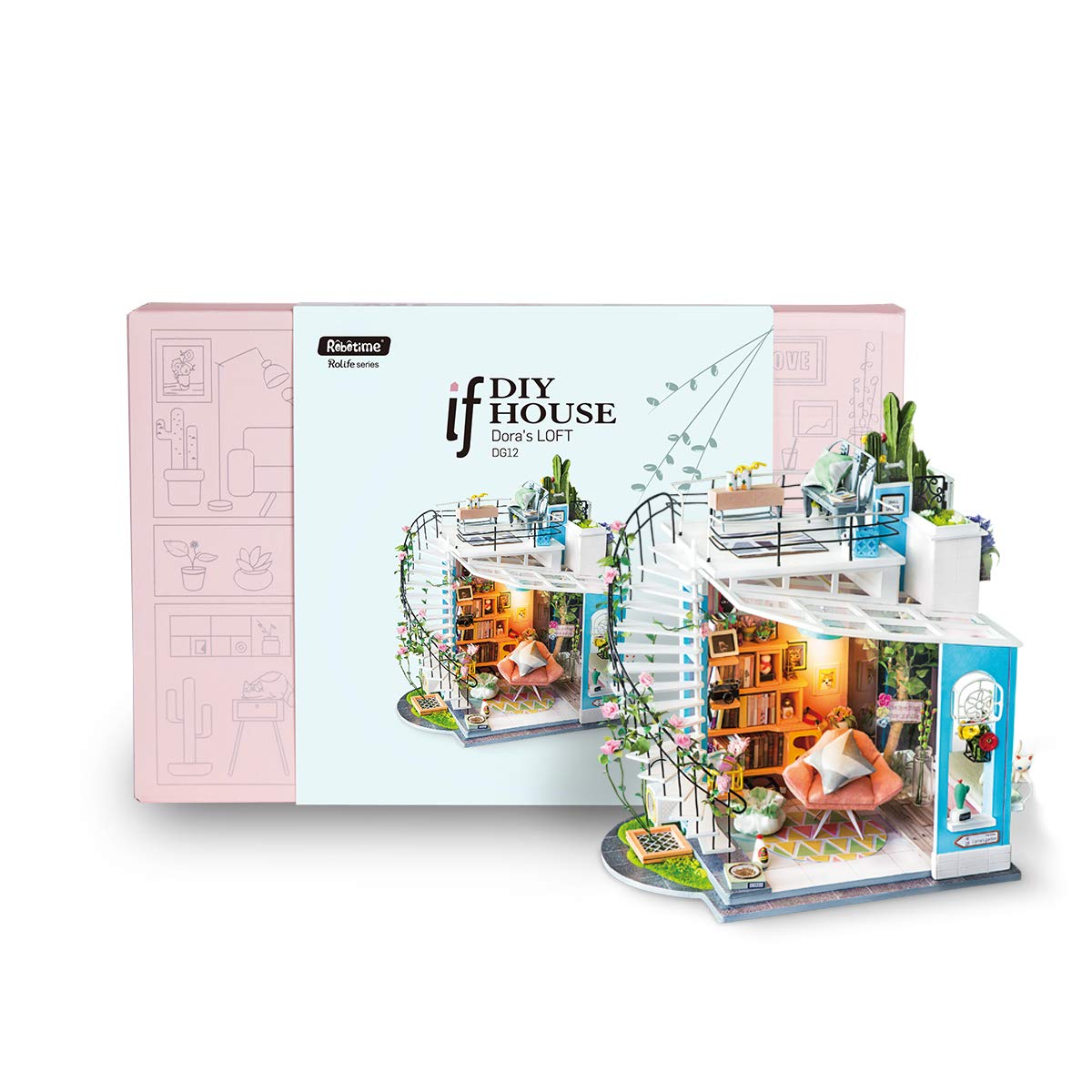 ROBOTIME DIY Miniature Dollhouse Kit - 1:24 Scale with LED Light
