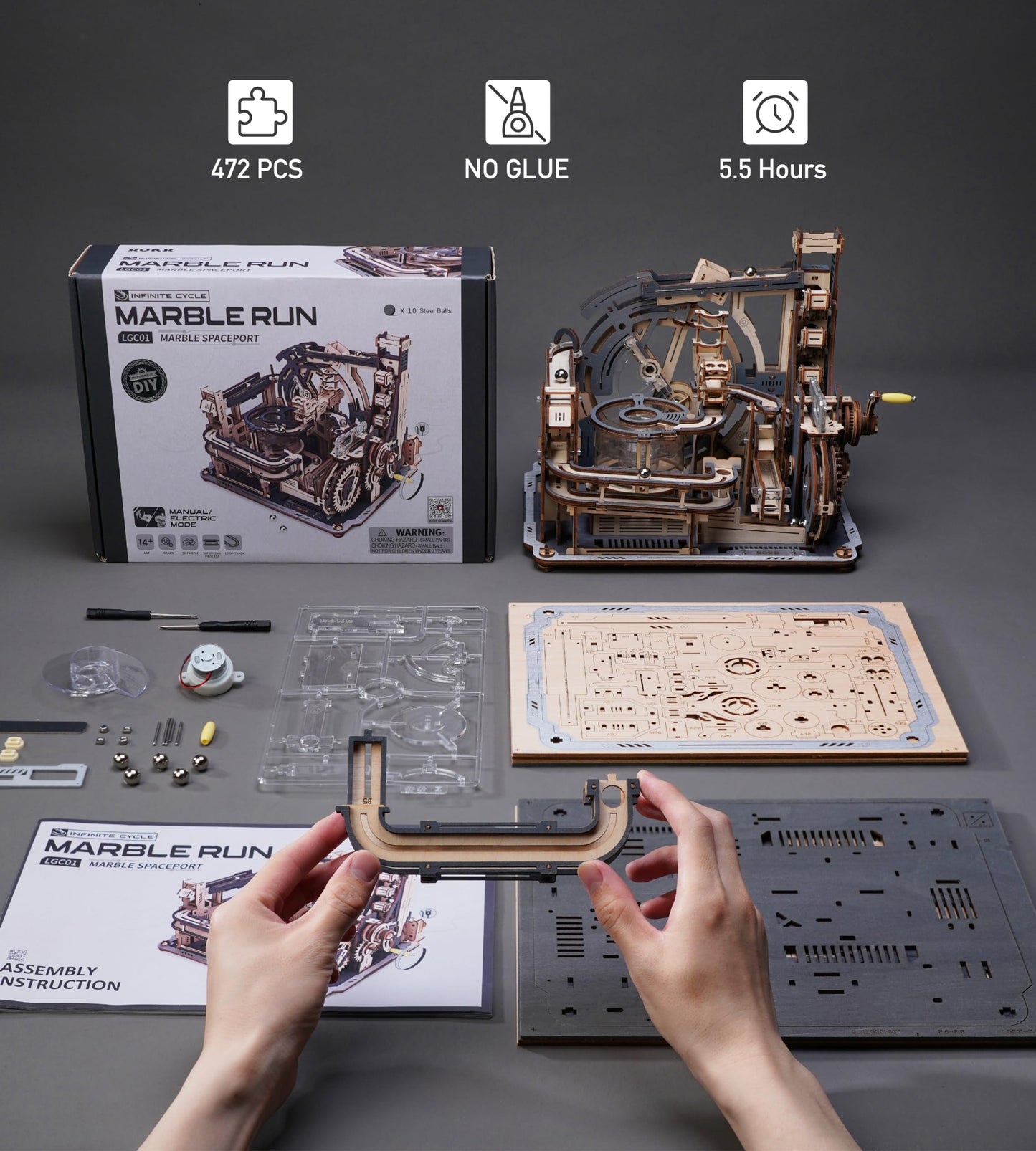 ROBOTIME Marble Spaceport LGC01 – Motorized 3D Wooden Puzzle for Adults | Space STEM Gift