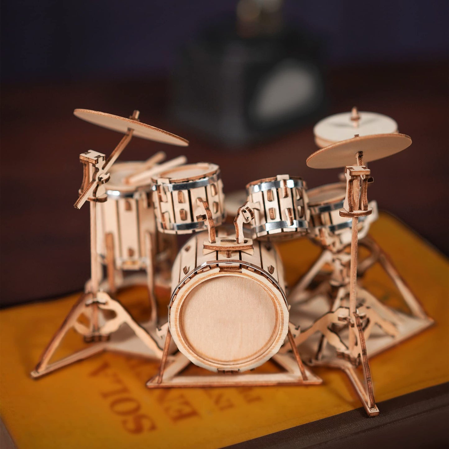 ROBOTIME Wooden Drum Kit – 3D Puzzle DIY Model for Kids & Teens (No Glue Required)