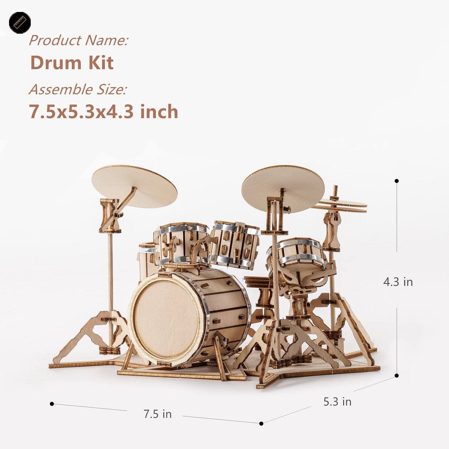 ROBOTIME Wooden Drum Kit – 3D Puzzle DIY Model for Kids & Teens (No Glue Required)