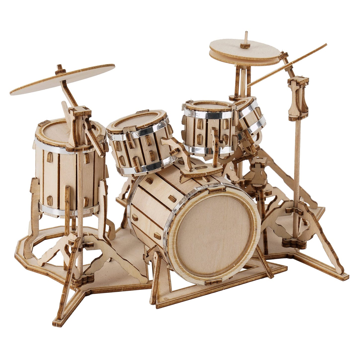 ROBOTIME Wooden Drum Kit – 3D Puzzle DIY Model for Kids & Teens (No Glue Required)