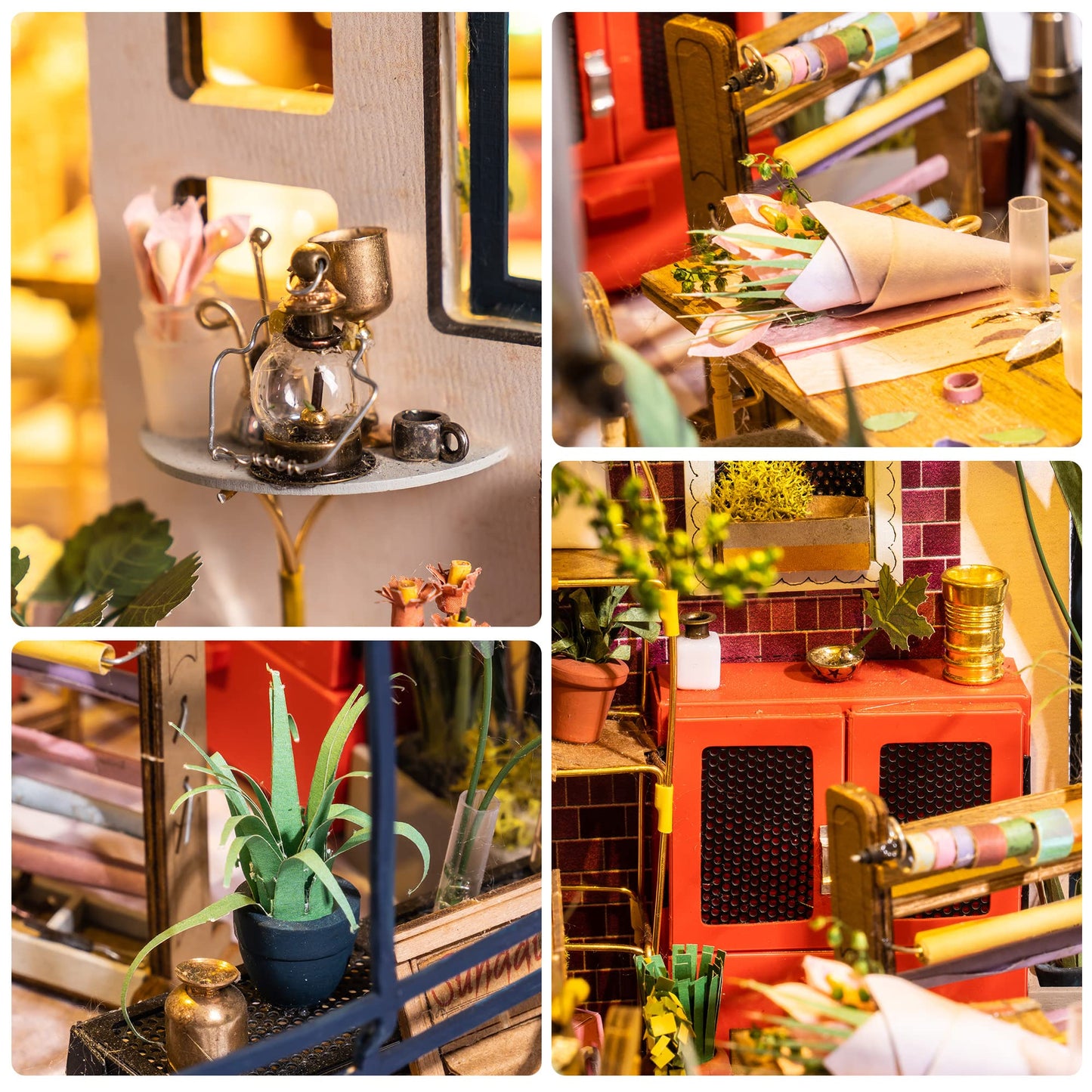 Robotime Emily's Flower Shop Dollhouse Kit (1:24) – DIY Mini House with Furniture & LED