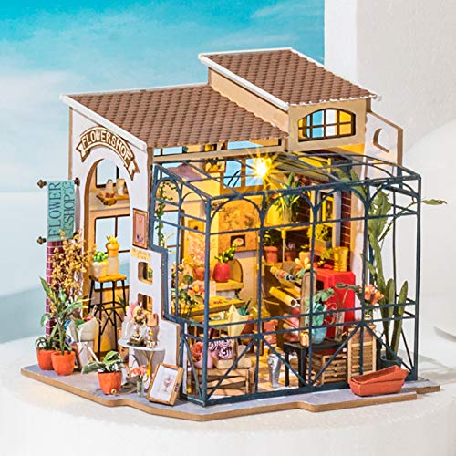 Robotime Emily's Flower Shop Dollhouse Kit (1:24) – DIY Mini House with Furniture & LED