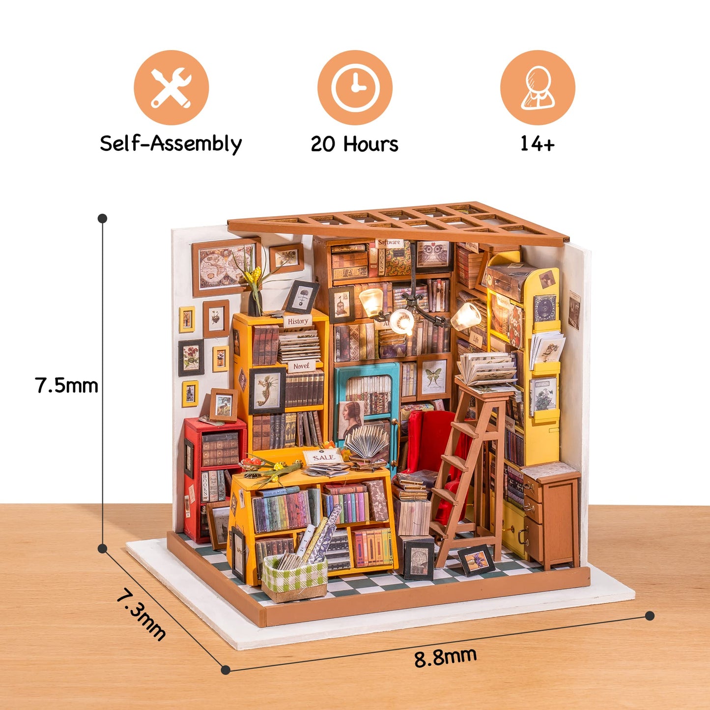 ROBOTIME DIY Miniature House Kit – Sams Study Library Dollhouse for Adults | Easy Assembly