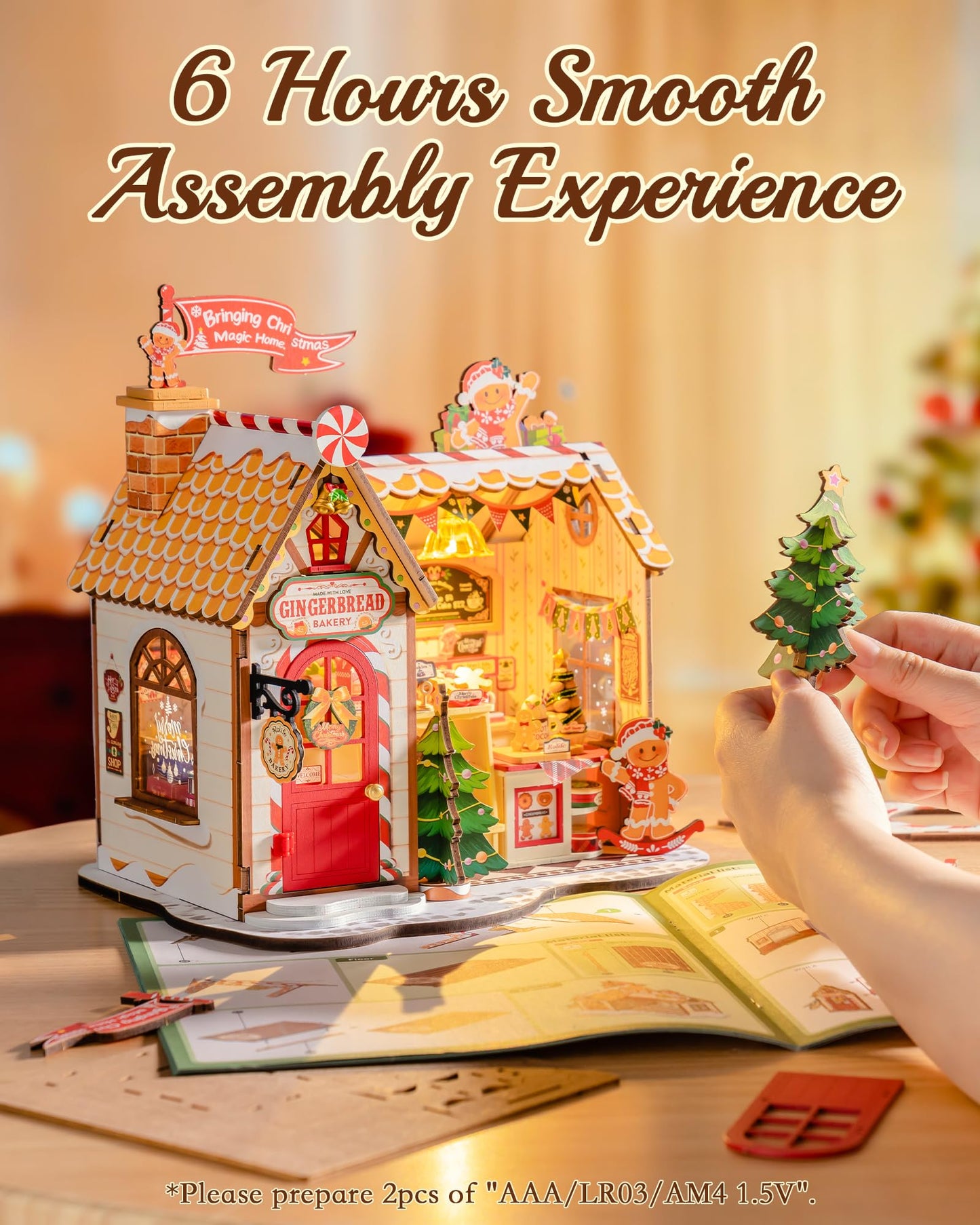ROBOTIME DIY Miniature House Kit — Tiny Dollhouse Book Nook for Christmas Gifts
