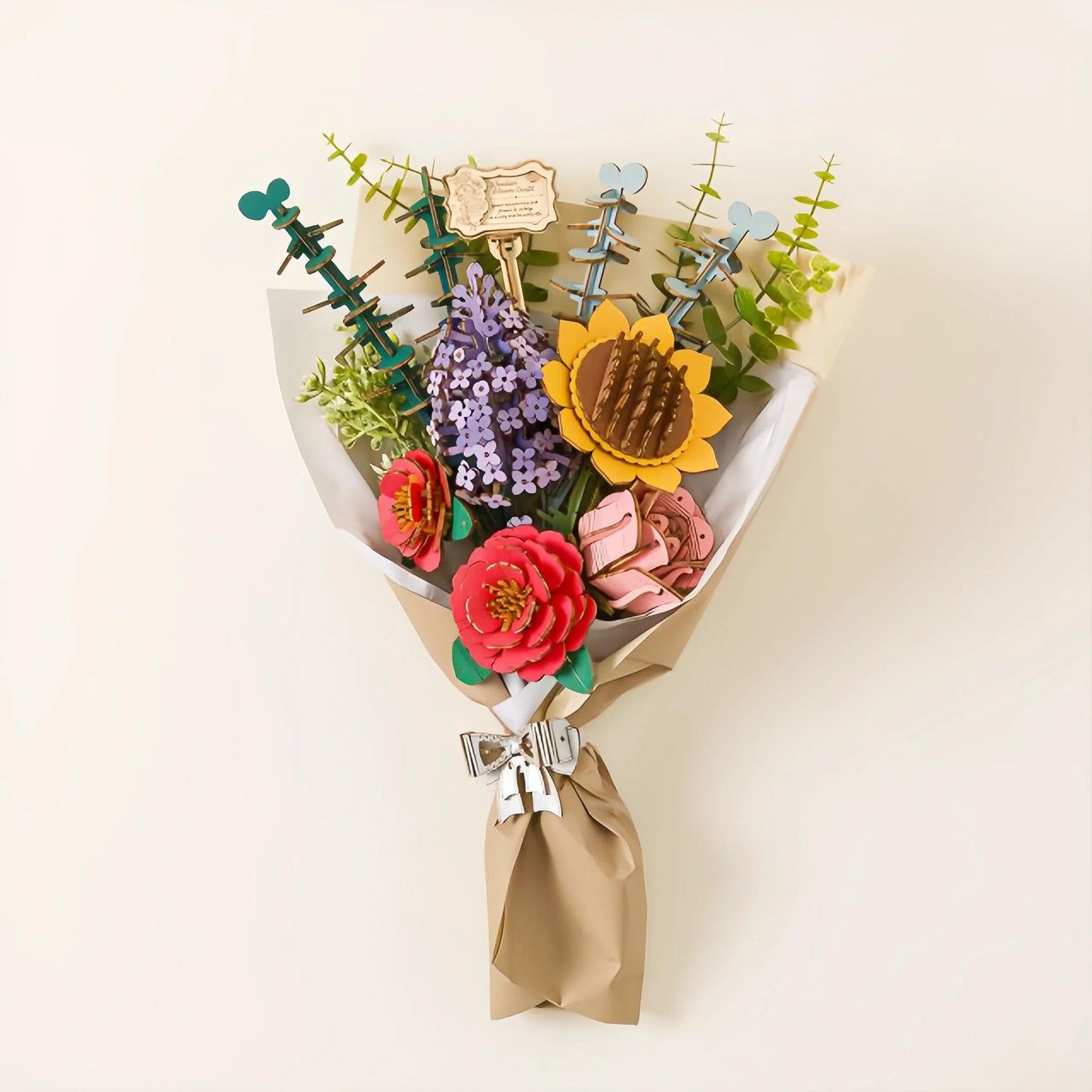 ROBOTIME Forever Flowers Bouquet – Wooden Flower Bouquet Building Kit TW01H (Sunflower, Camellia, Rose, Lilac)