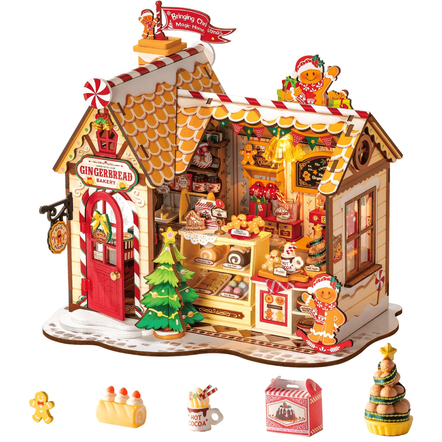ROBOTIME DIY Miniature House Kit — Tiny Dollhouse Book Nook for Christmas Gifts