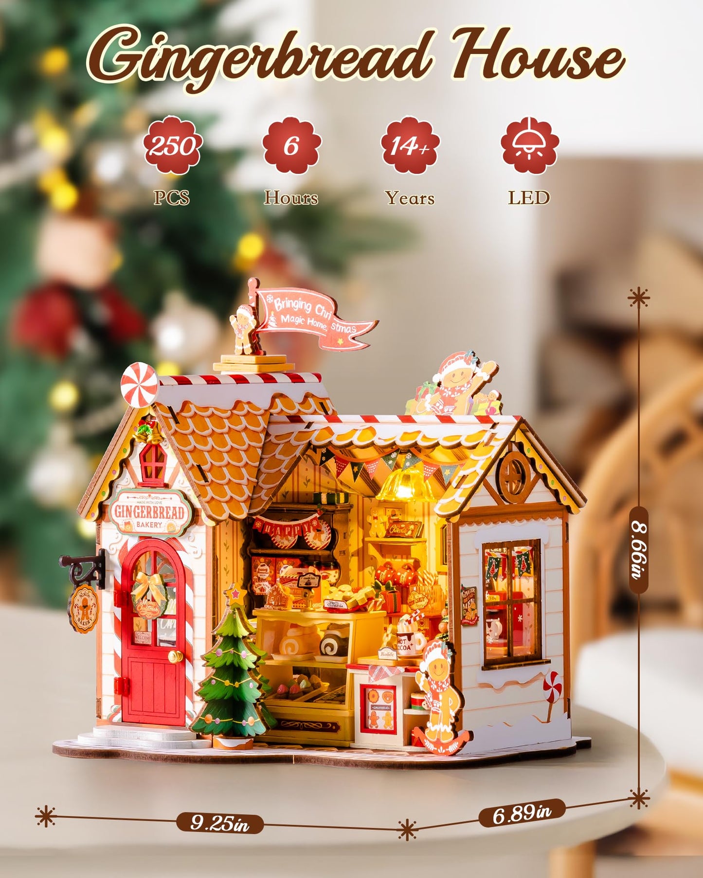 ROBOTIME DIY Miniature House Kit — Tiny Dollhouse Book Nook for Christmas Gifts