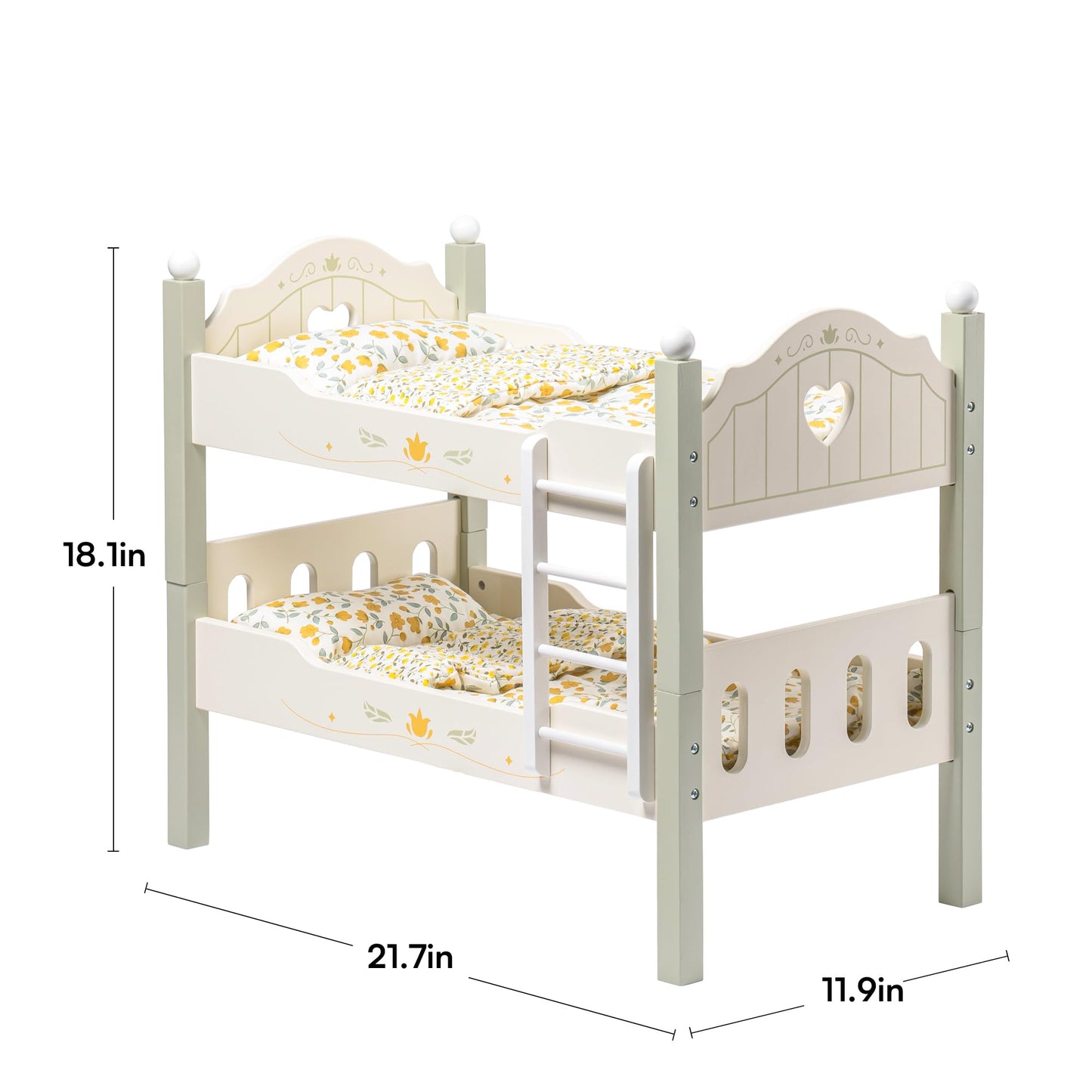 ROBOTIME Baby Doll Bunk Bed – 18-Inch Doll Furniture Set for American Girl Dolls, Green, 2-Piece Wooden Beds