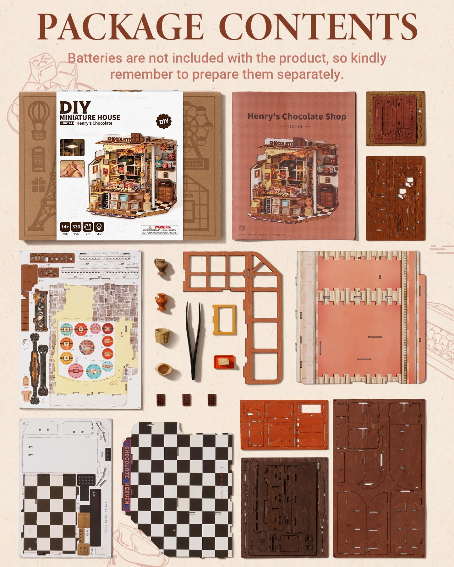 ROBOTIME DIY Miniature Henry’s Chocolate Vintage Shop Kit – No-Glue Build & Built-In LED