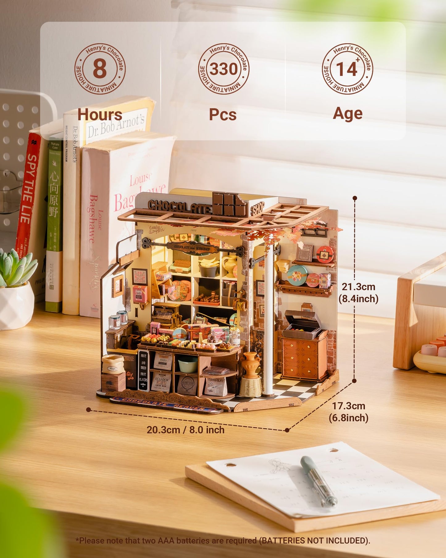 ROBOTIME DIY Miniature Henry’s Chocolate Vintage Shop Kit – No-Glue Build & Built-In LED