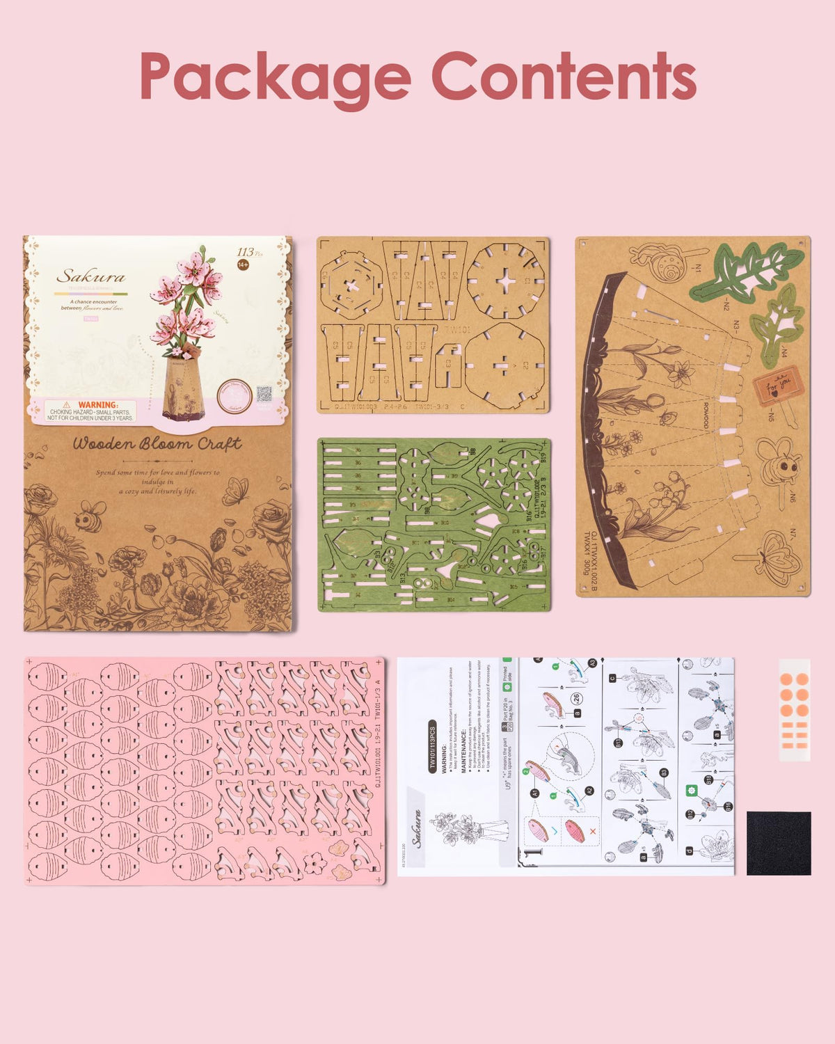 ROBOTIME 3D Puzzle Sakura TW101 – DIY Wooden Flower Kit for Adults | Home Decor & Gift