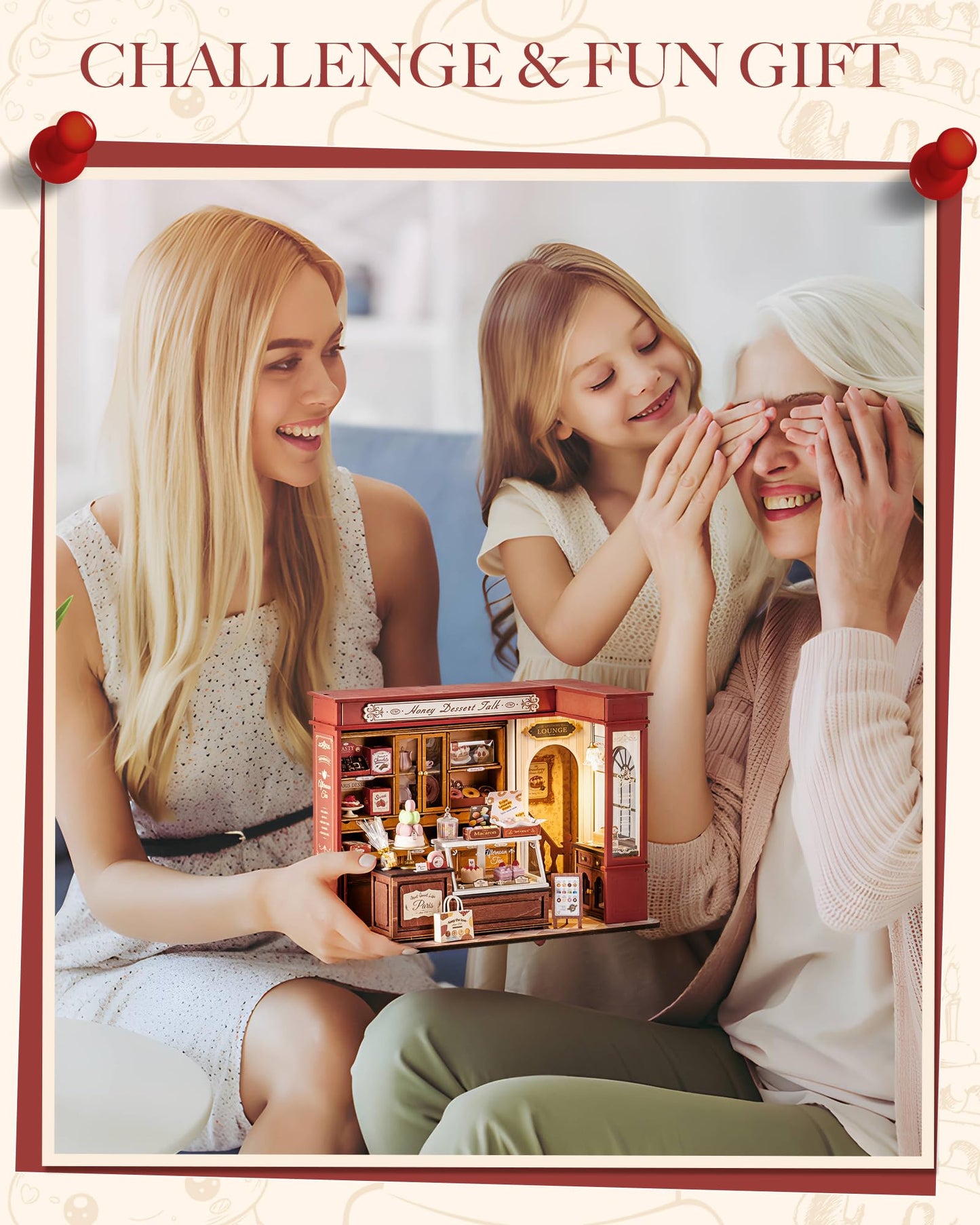 ROBOTIME Honey Dessert Talk DIY Miniature House Kit with LED Light – Wooden Dollhouse Kit for Adults