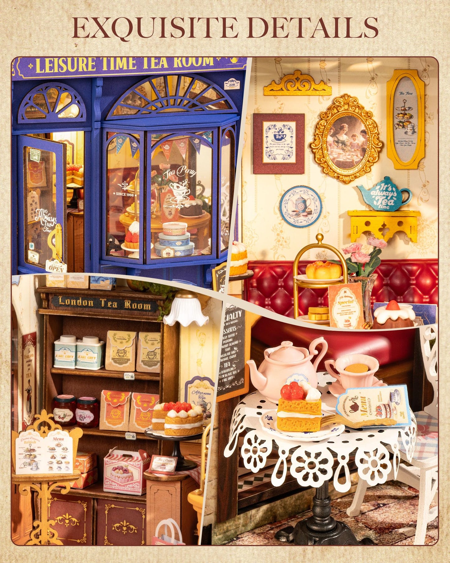 ROBOTIME Leisure Time Tea Room - DIY Miniature Bakery Diorama House Kit for Adults