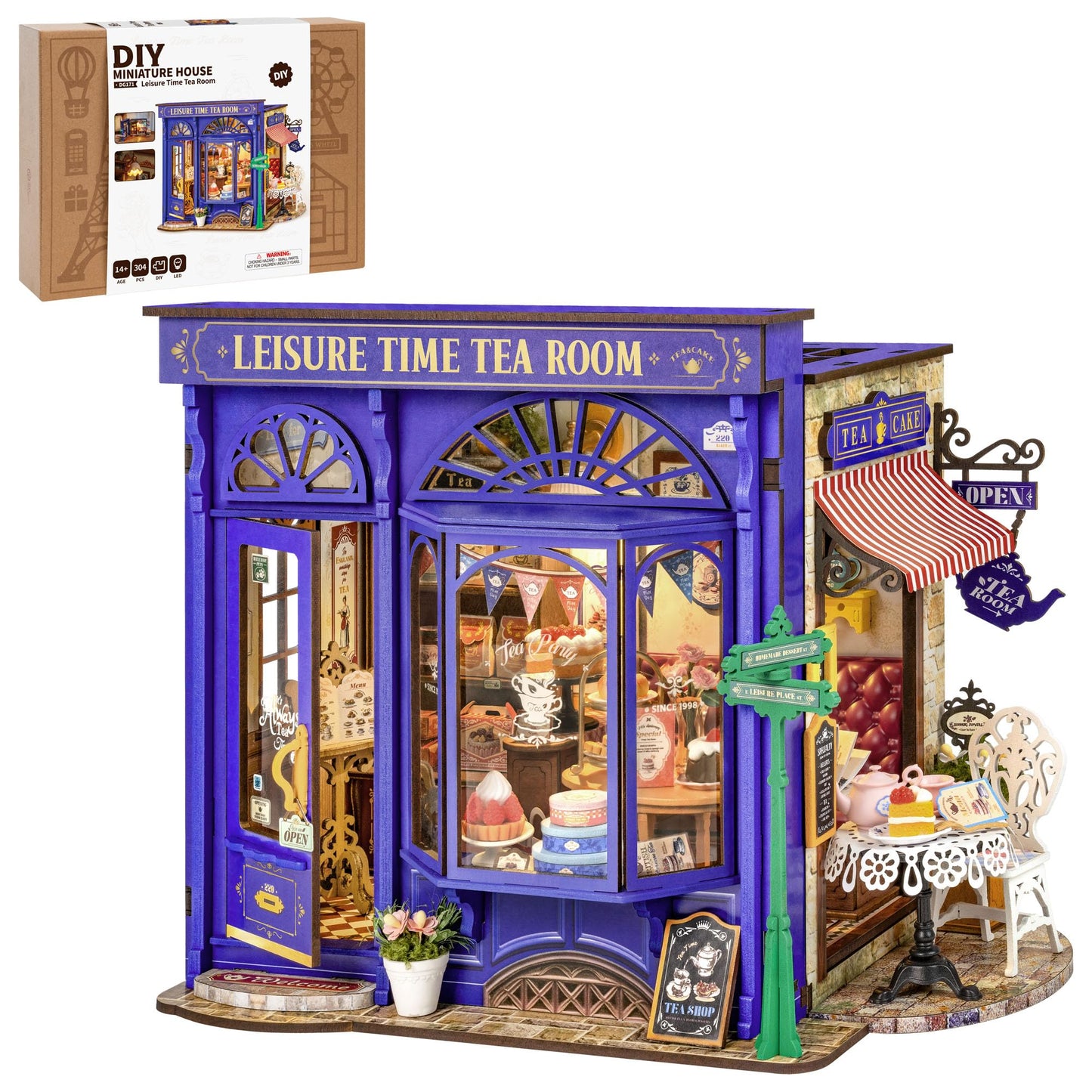 ROBOTIME Leisure Time Tea Room - DIY Miniature Bakery Diorama House Kit for Adults